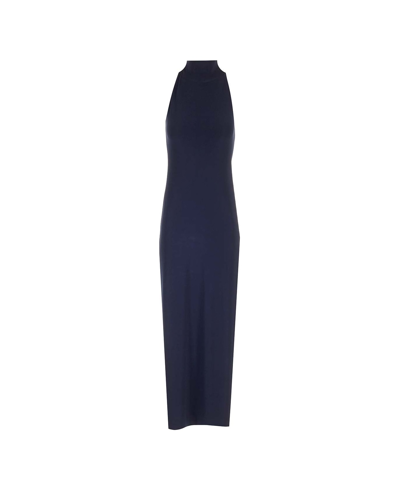 Norma Kamali Halter Turtle Side Slit Gown - TRUE NAVY