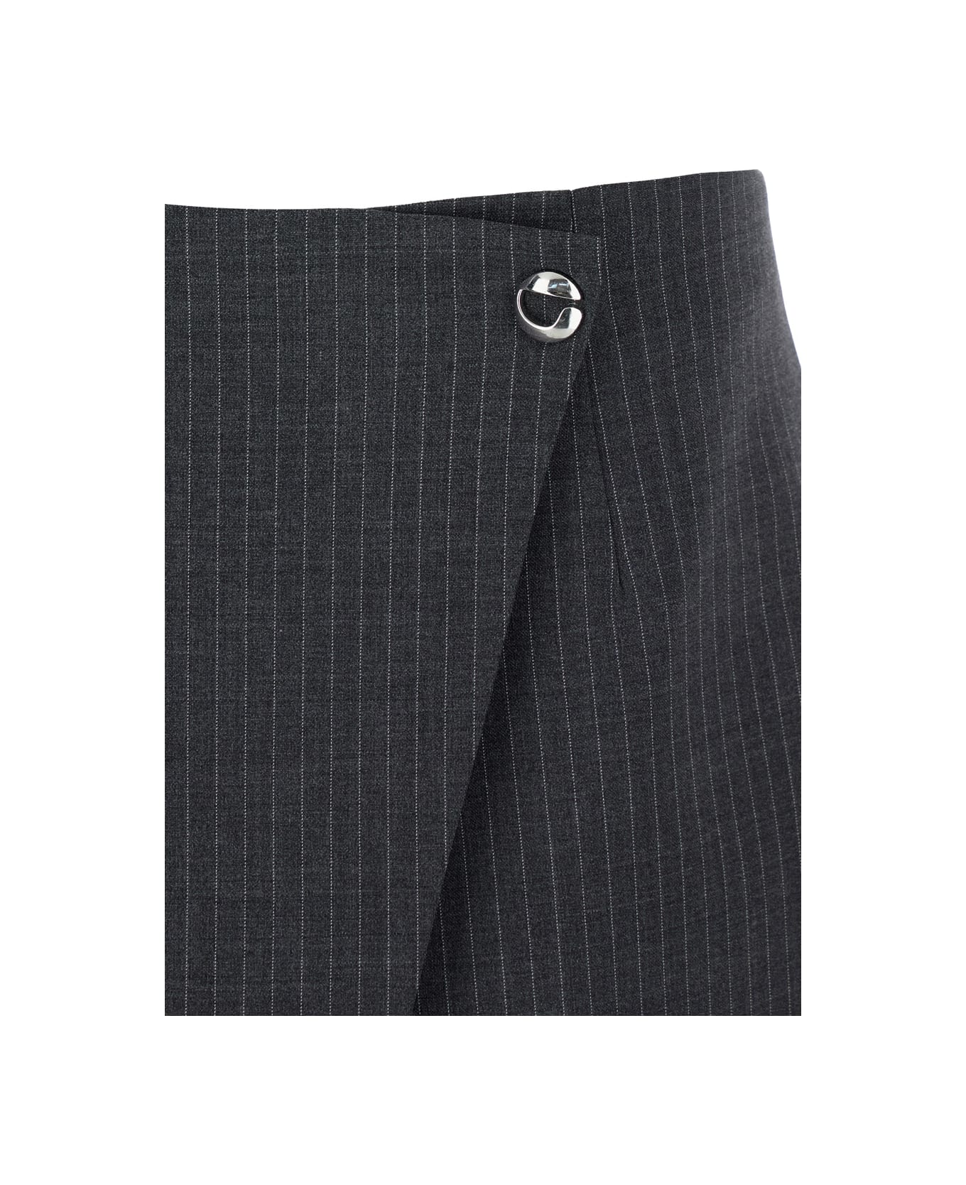 Coperni Grey Pinstriped Wrap Mini Skirt In Wool Woman - Grey
