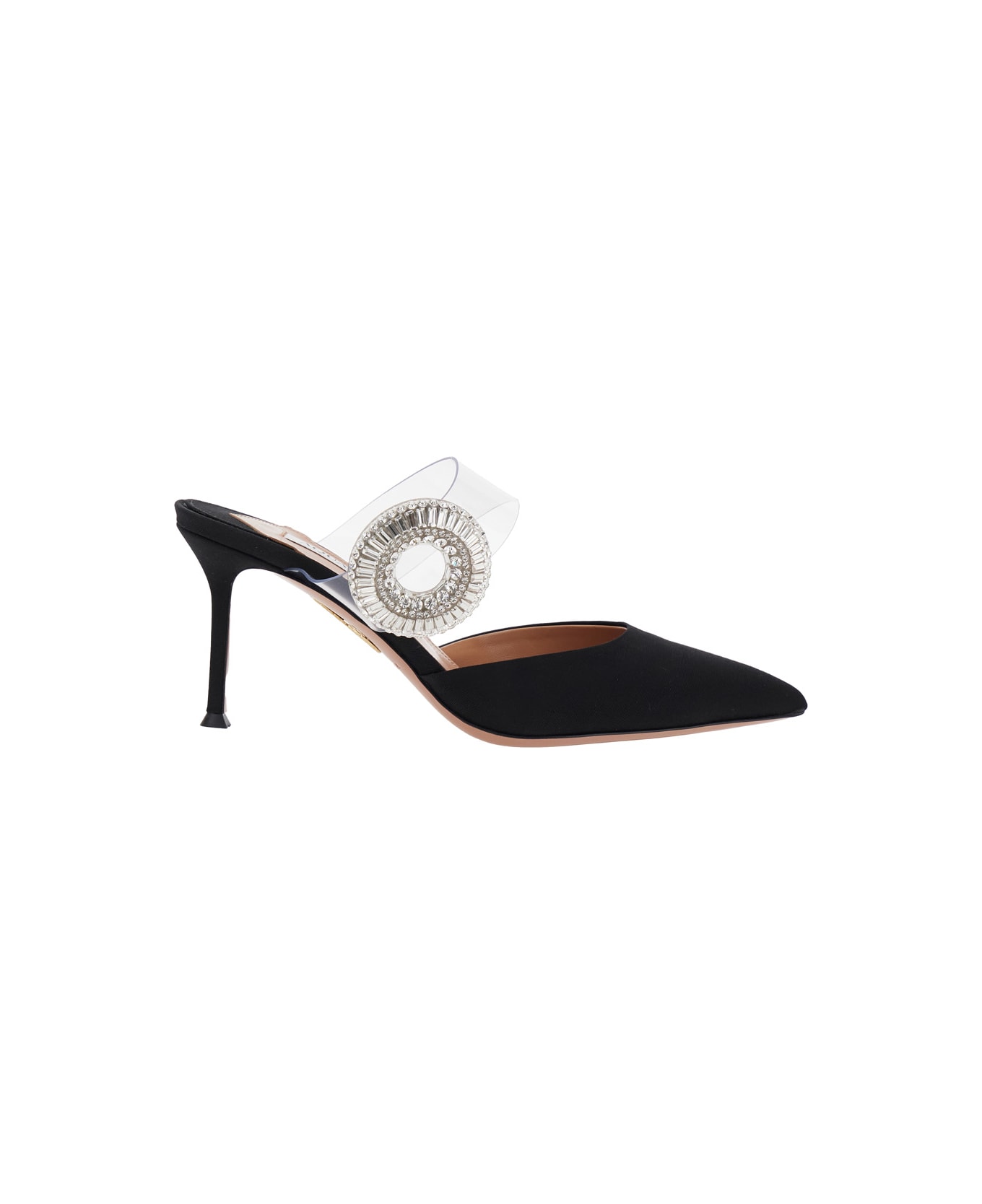 Aquazzura Black Slingback Mules With Crystal Embellishment And Transparent Strap In Suede Woman - Black