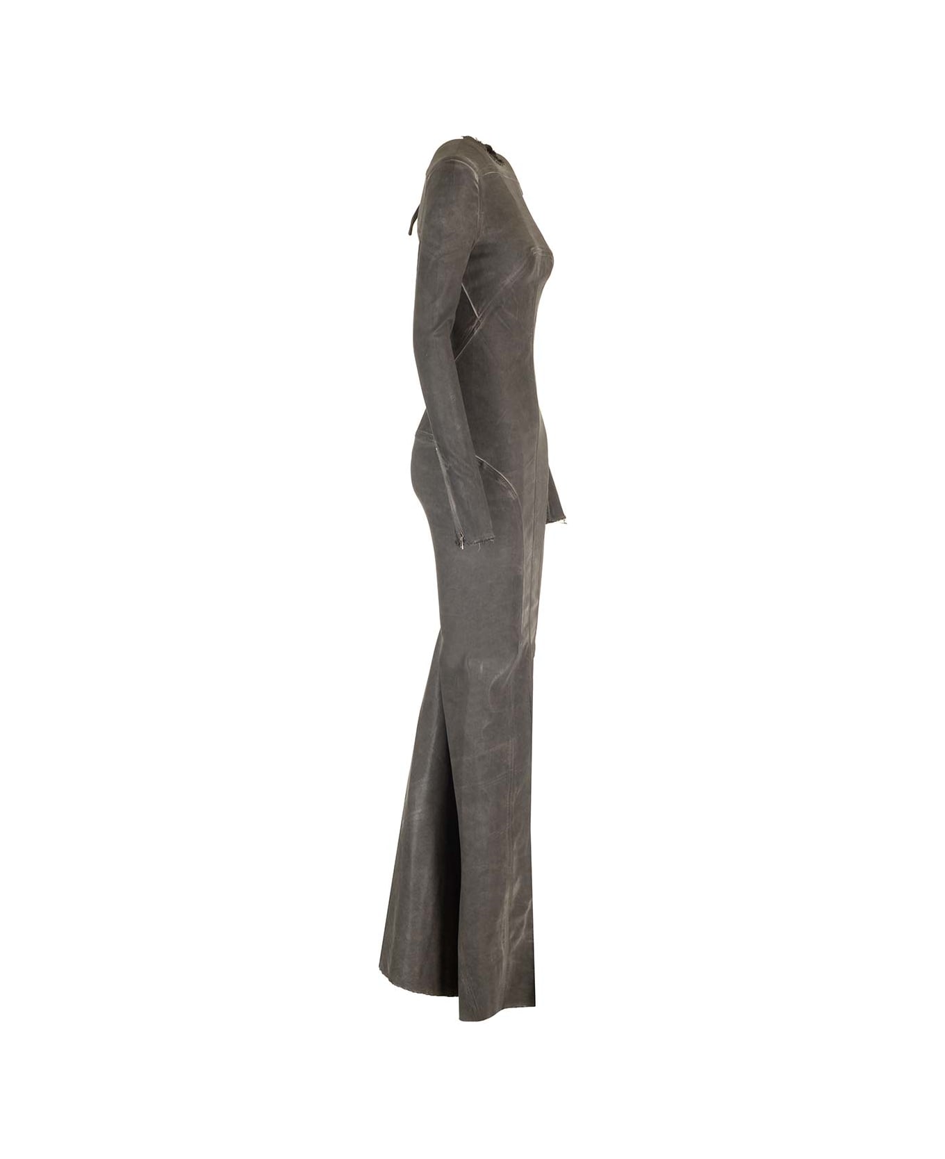 Rick Owens Long Dress In Stretch Denim - Grey