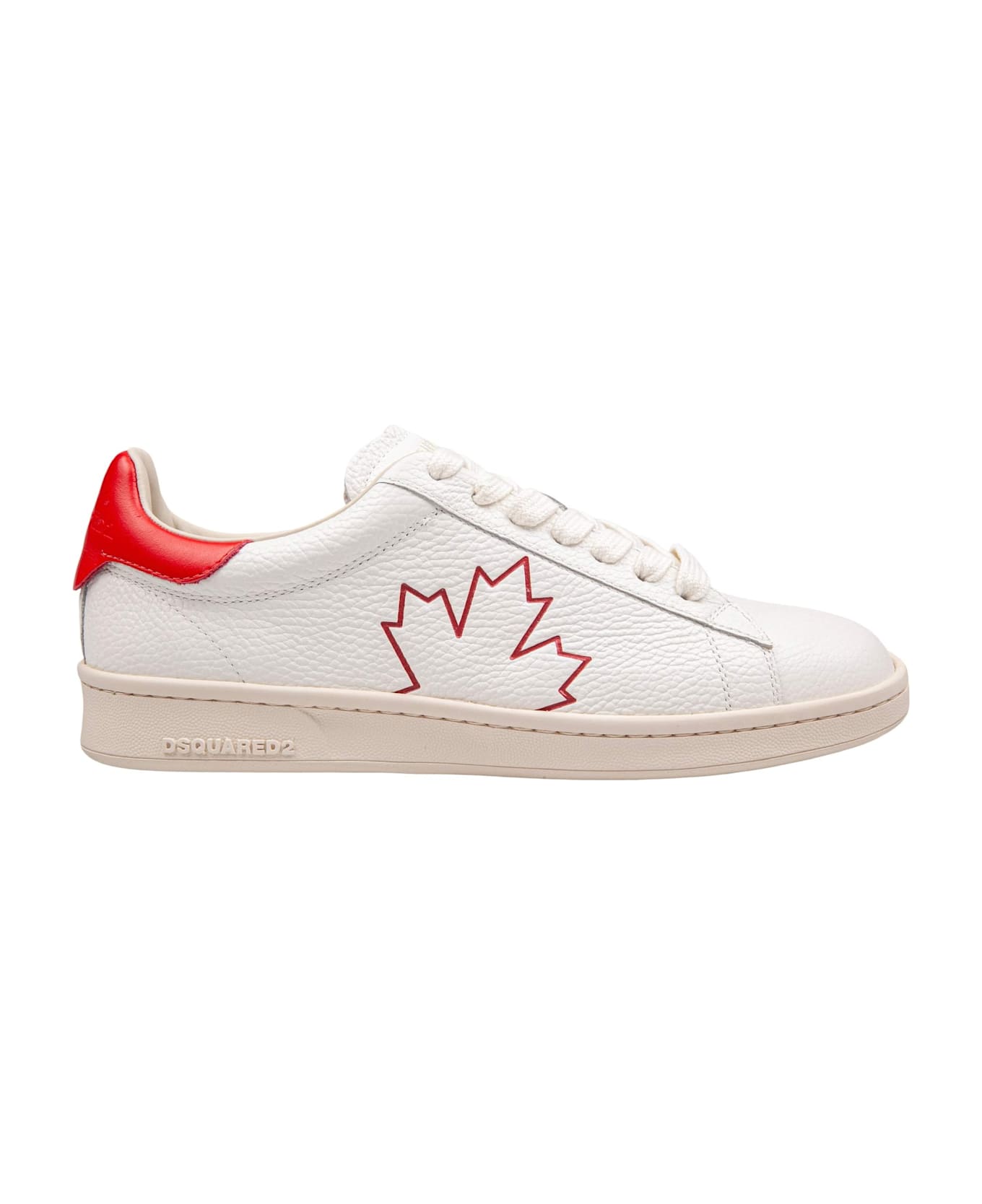 Dsquared2 Boxer Sneakers In Leather White And Red Color - White/Red