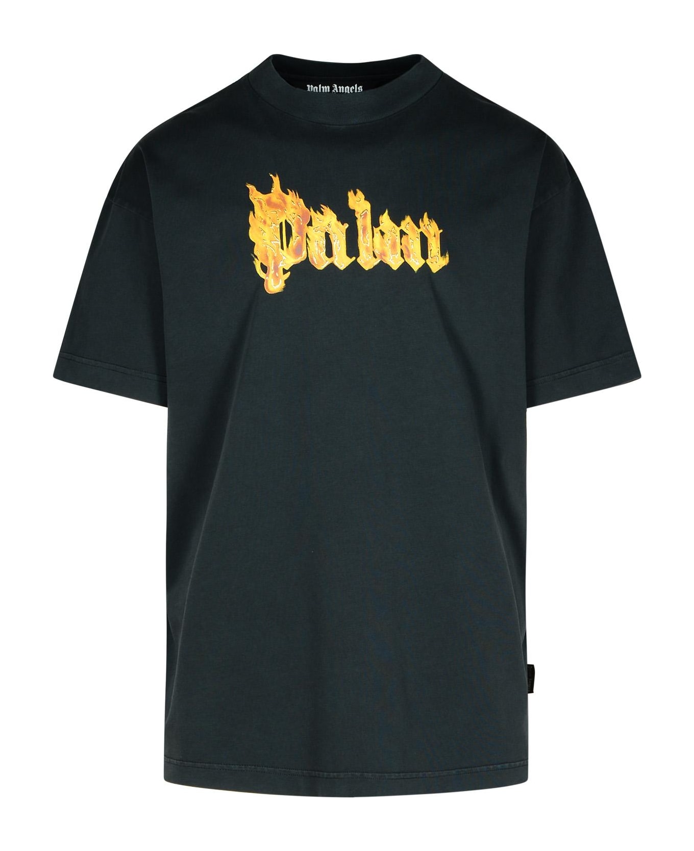 Palm Angels 'burning Palm' Black Cotton Oversize T-shirt - Black