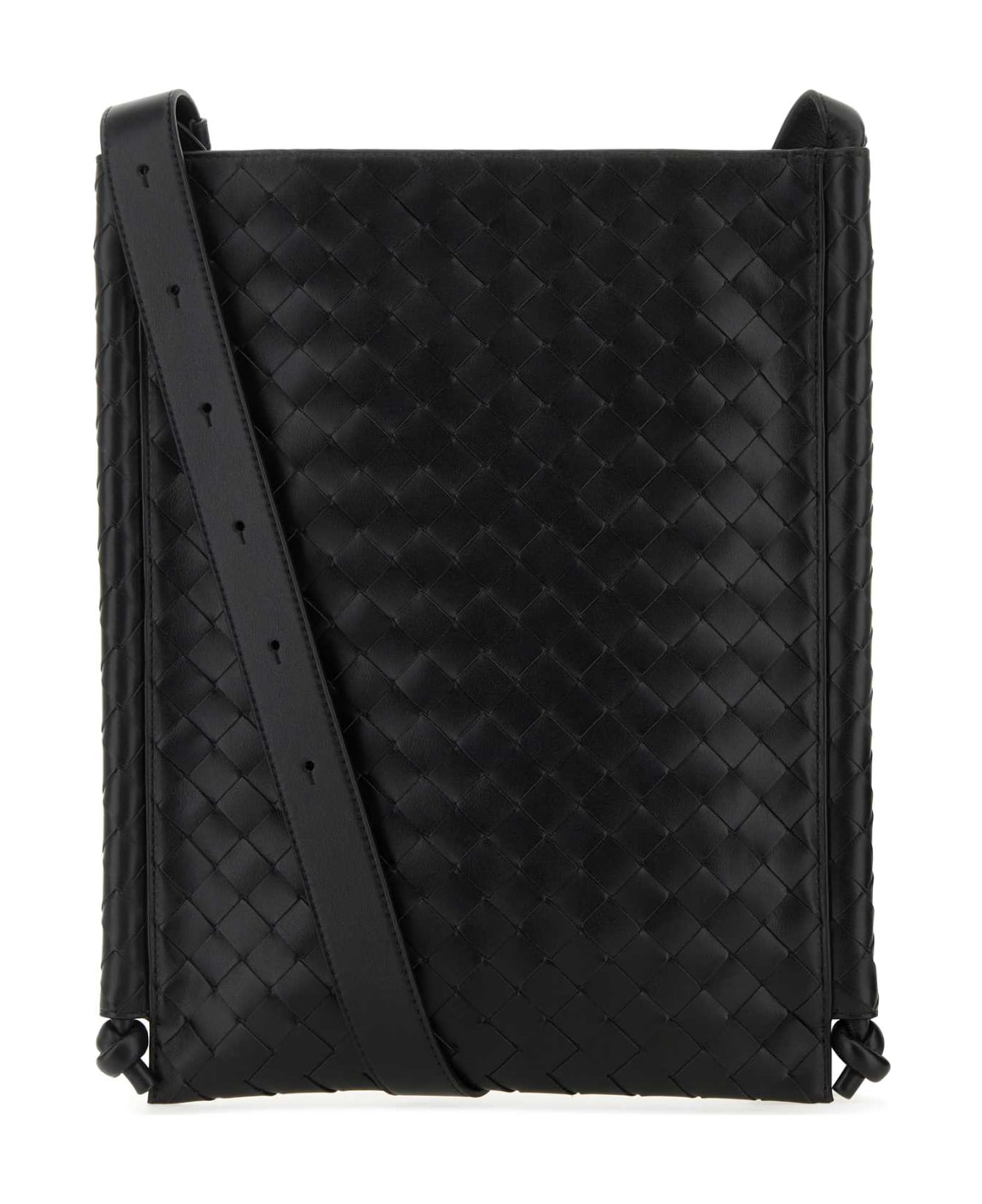 Bottega Veneta Black Leather Flat Loops Crossbody Bag - BLK