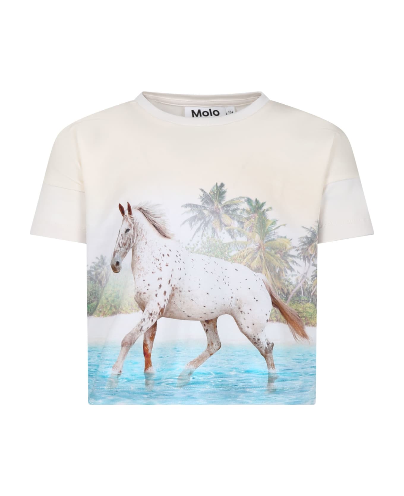 Molo Ivory T-shirt For Girl With Horse Print - Ivory Tシャツ＆ポロシャツ