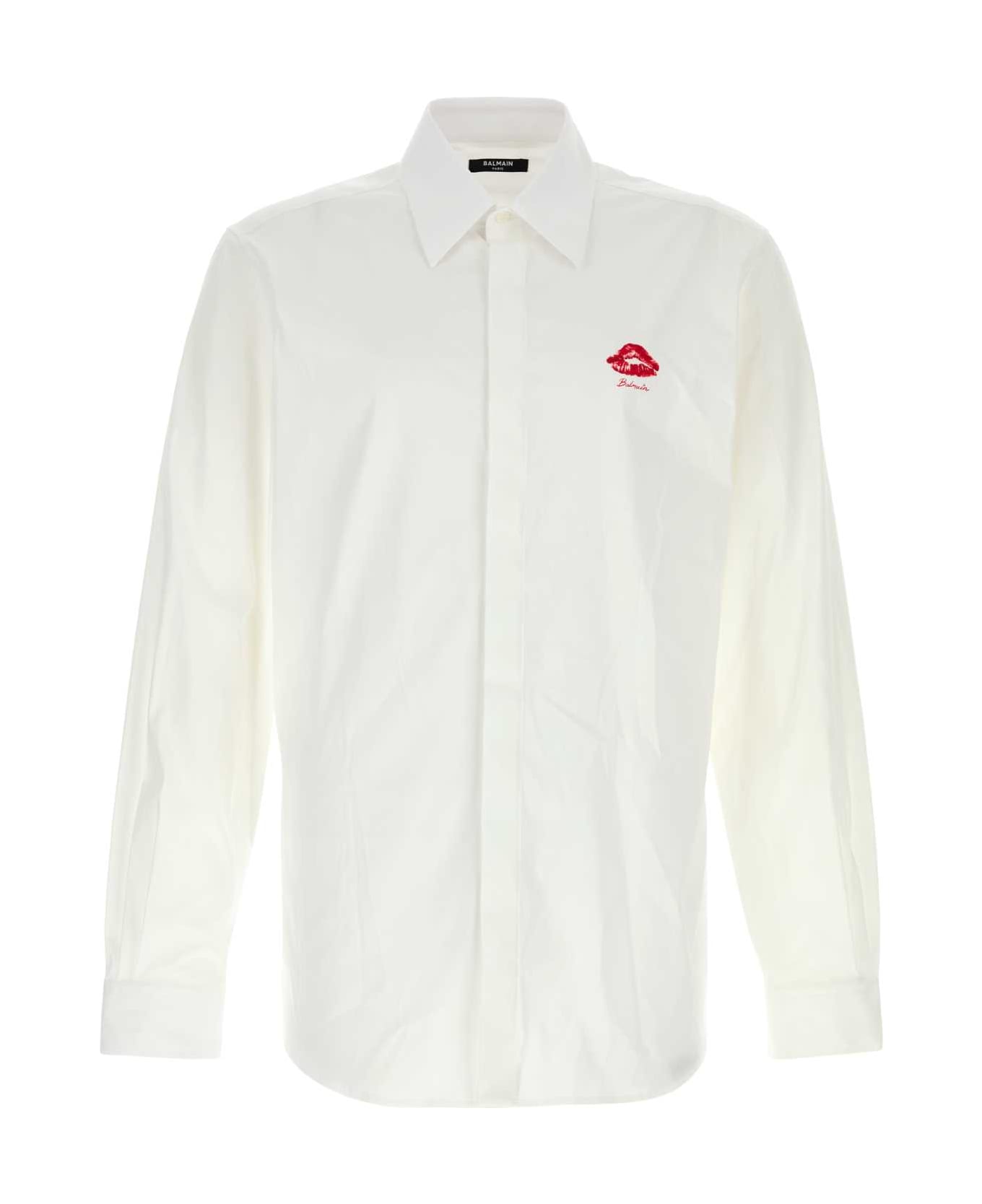 Balmain White Stretch Poplin Shirt - BLANC0FA