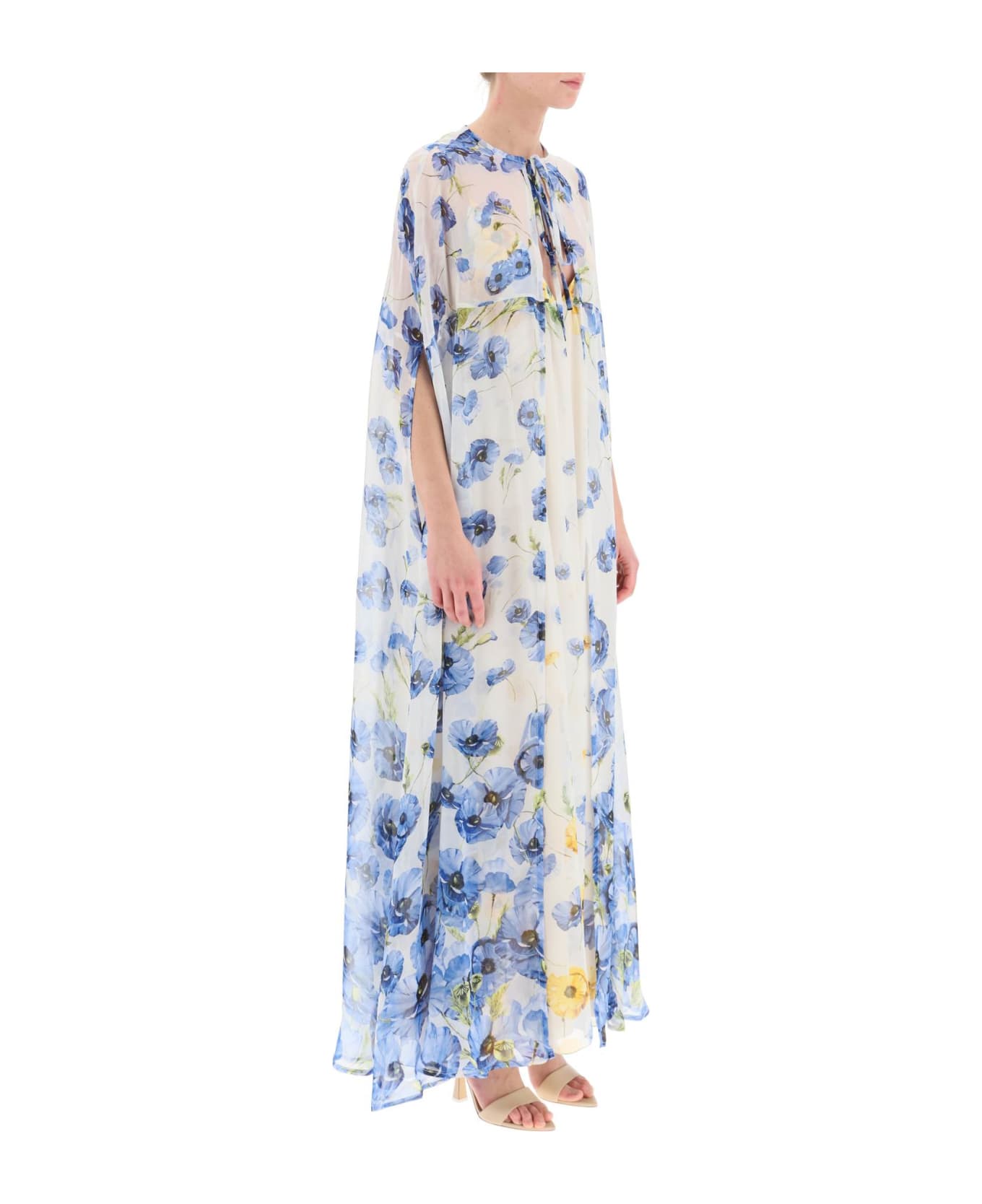 Raquel Diniz 'barbara' Long Dress With Cape - BLUE BLOSSOM YELLOW (White)