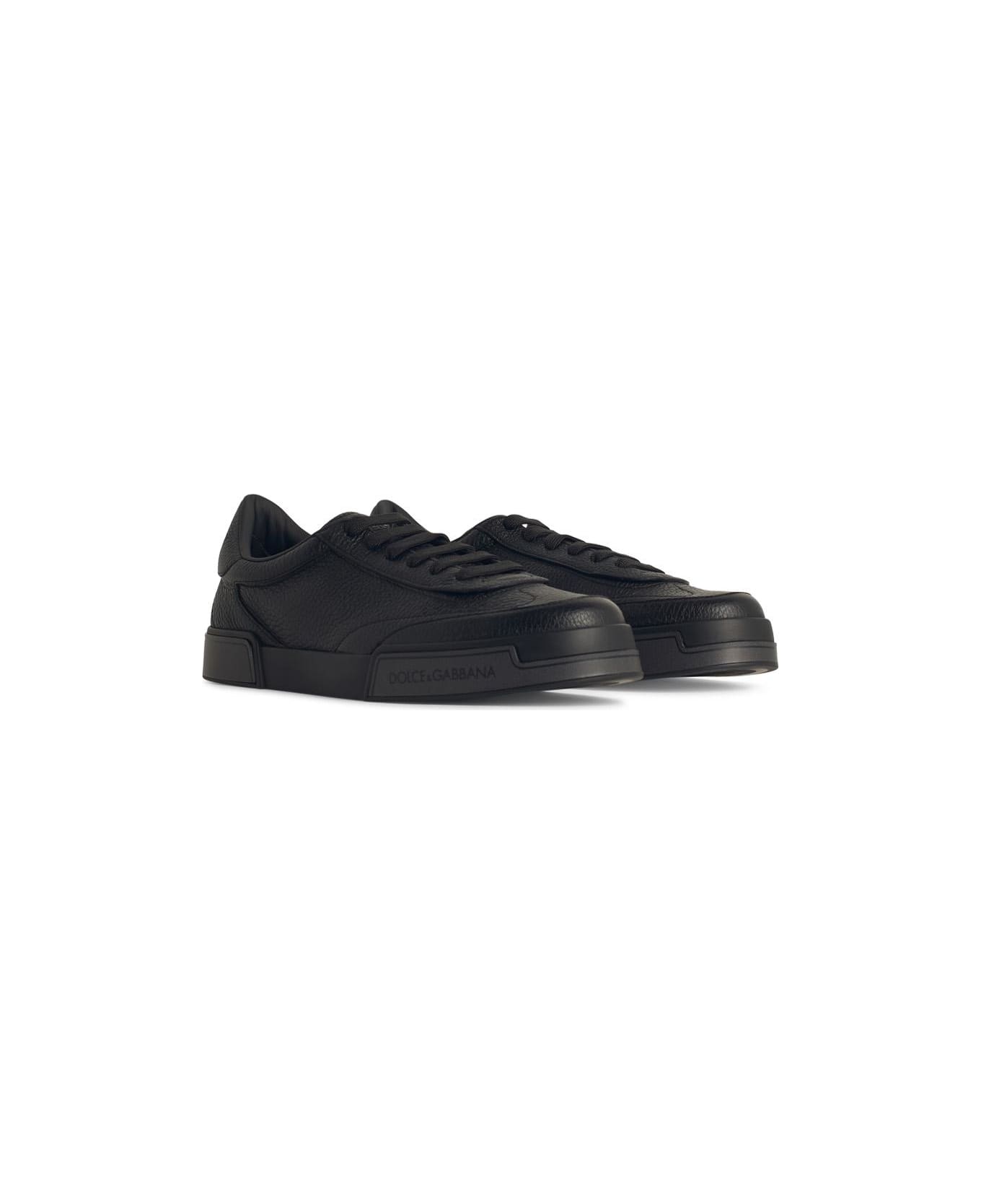 Dolce & Gabbana 'portofino' Black Leather Sneakers - Black