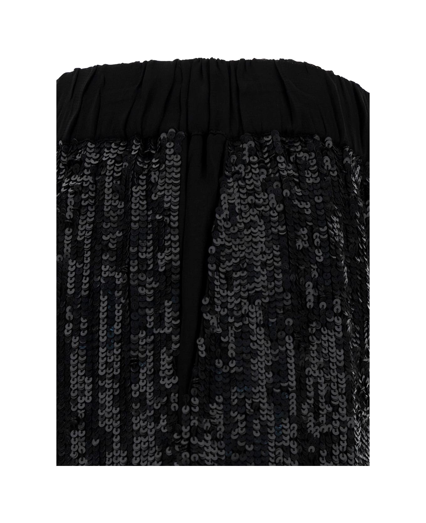 Parosh Black Loose Pants With All-over Paillettes In Viscose Woman - Black