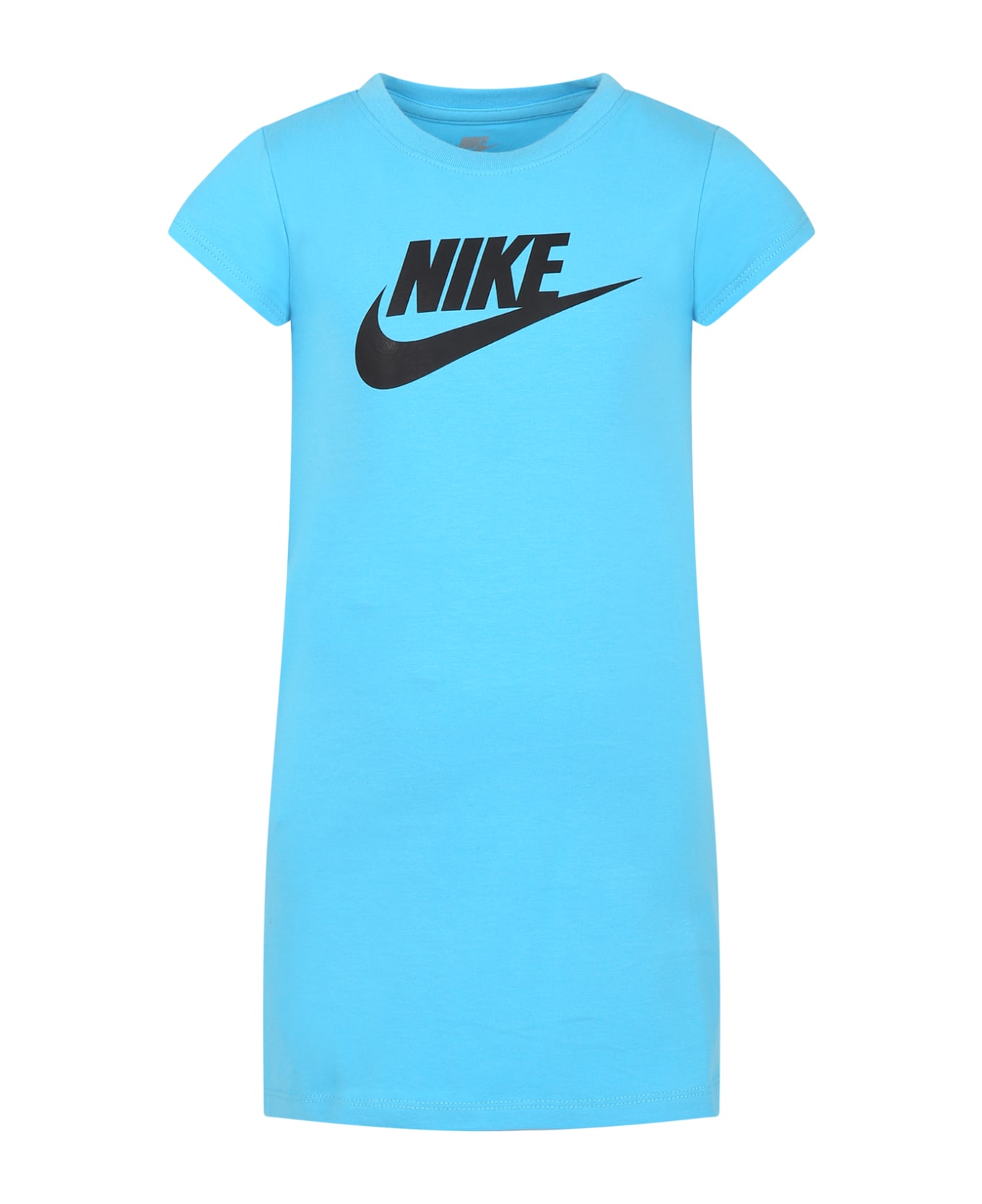 Nike Light Blue Dress For Girl With Iconic Swoosh - Light Blue