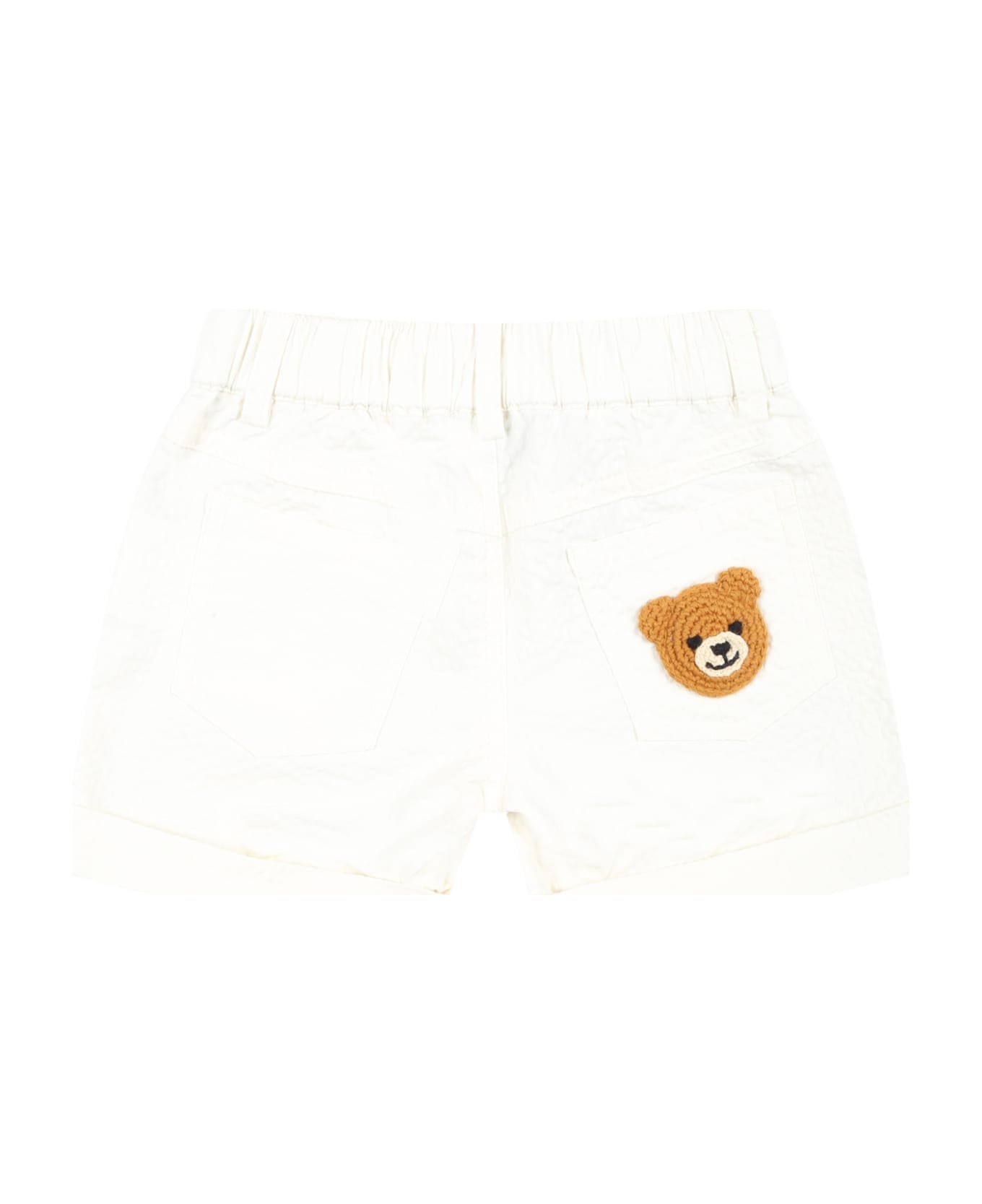 Moschino White Shorts For Baby Boy With Logo Patch - White ボトムス