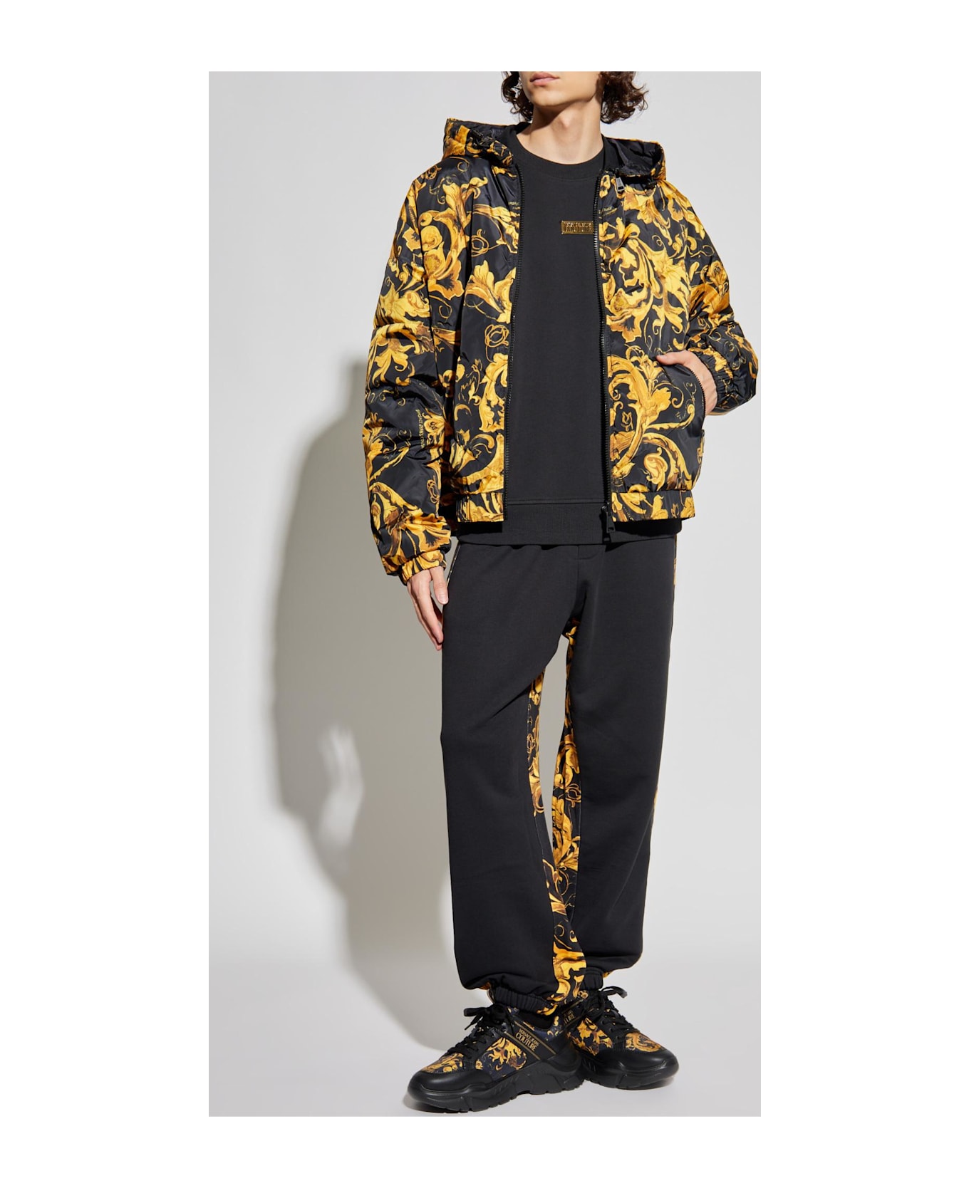 Versace Jeans Couture Reversible Jacket With Detachable Hood - BLACK/GOLD