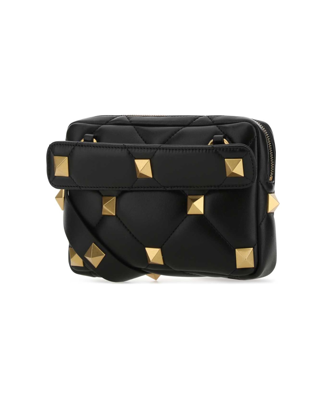Valentino Garavani Black Nappa Leather Roman Stud Handbag - 0NO