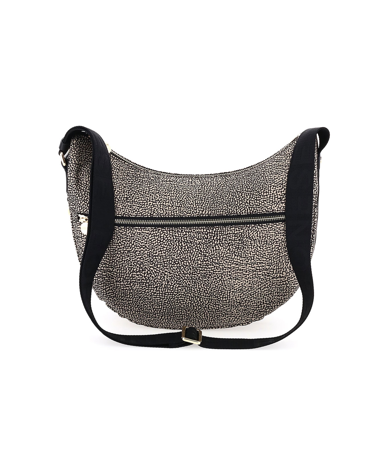 Borbonese Luna Hobo Middle Shoulder Bag In Op Fabric - OP NATURALE/NERO