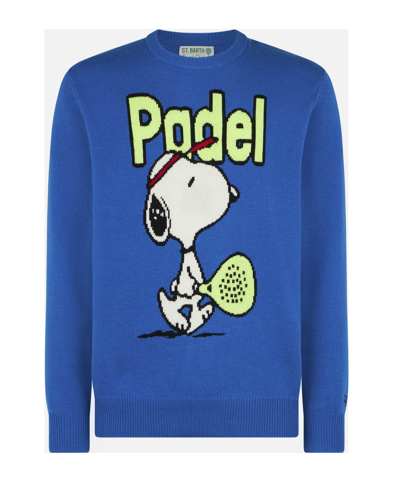 MC2 Saint Barth Man Crewneck Sweater With Snoopy Padel Jacquard | Snoopy - ©peanuts Special Edition - BLUE