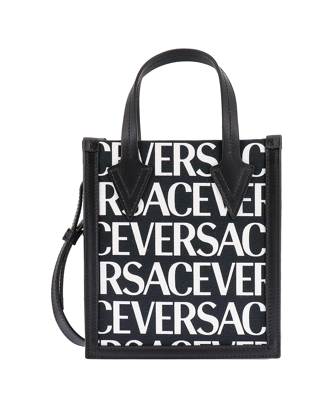 Versace Logo Print Shopper Bag - Black/White