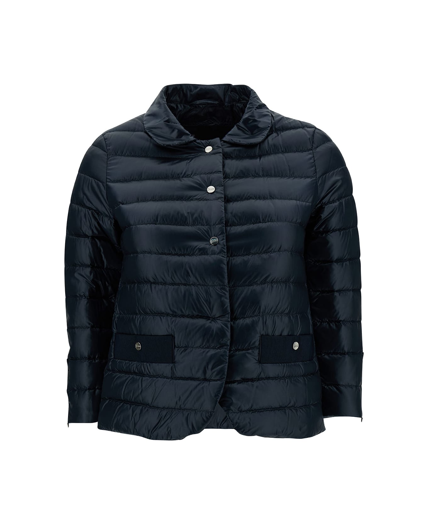 Herno Blue Down Jacket With Collar And Branded Buttons In Polyamide Woman - Blu ダウンジャケット
