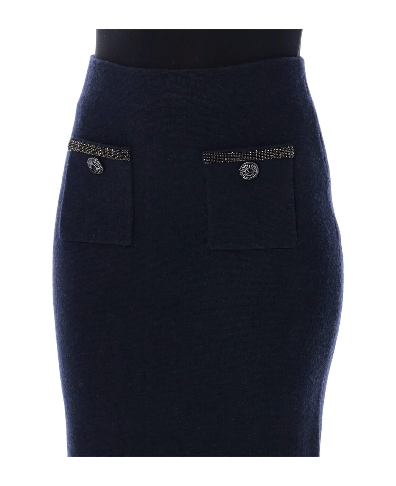 self-portrait Compact Wool Midi Skirt - NAVY