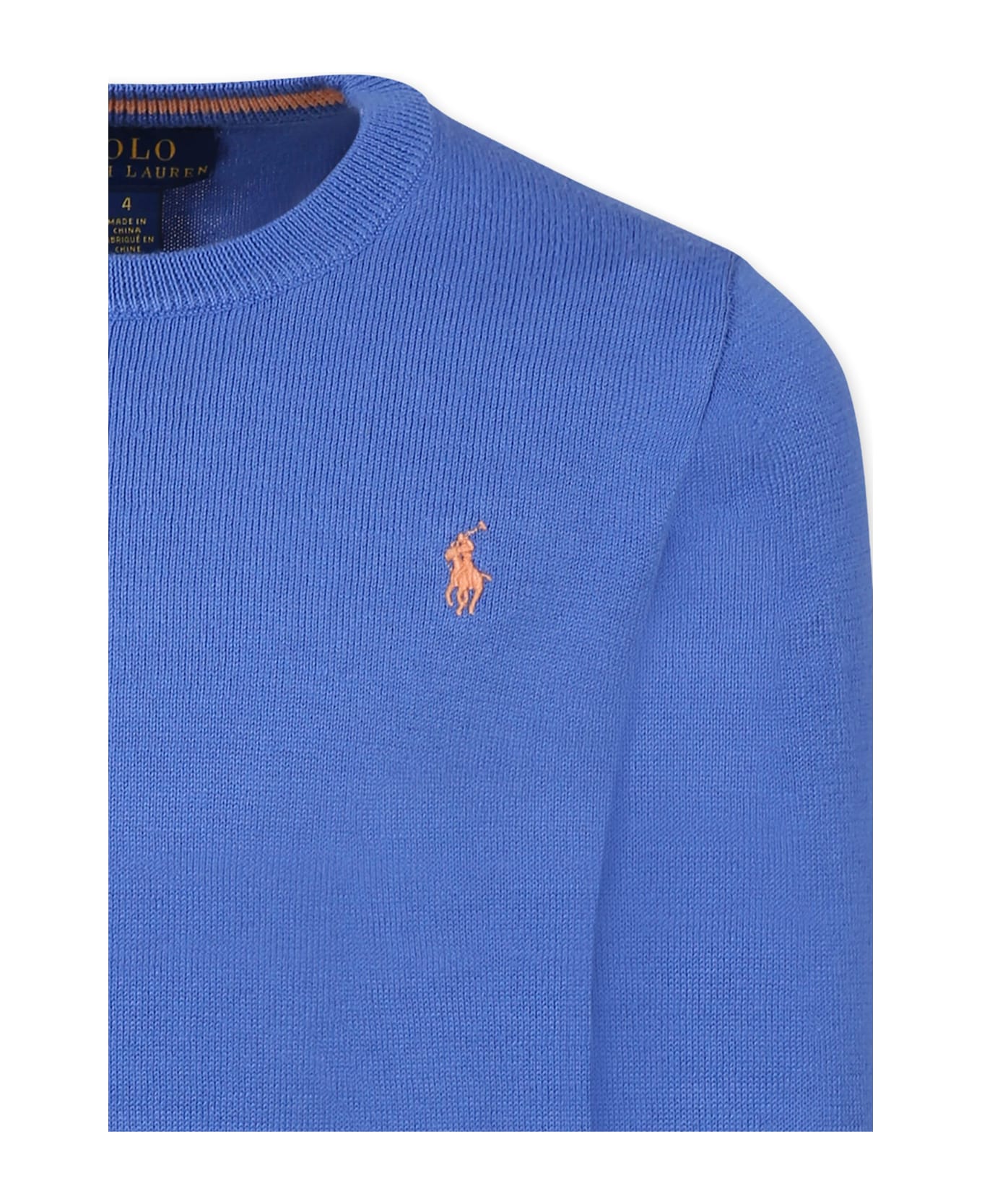 Ralph Lauren Light Blue Sweater For Boy With Iconic Orange Pony - Blue