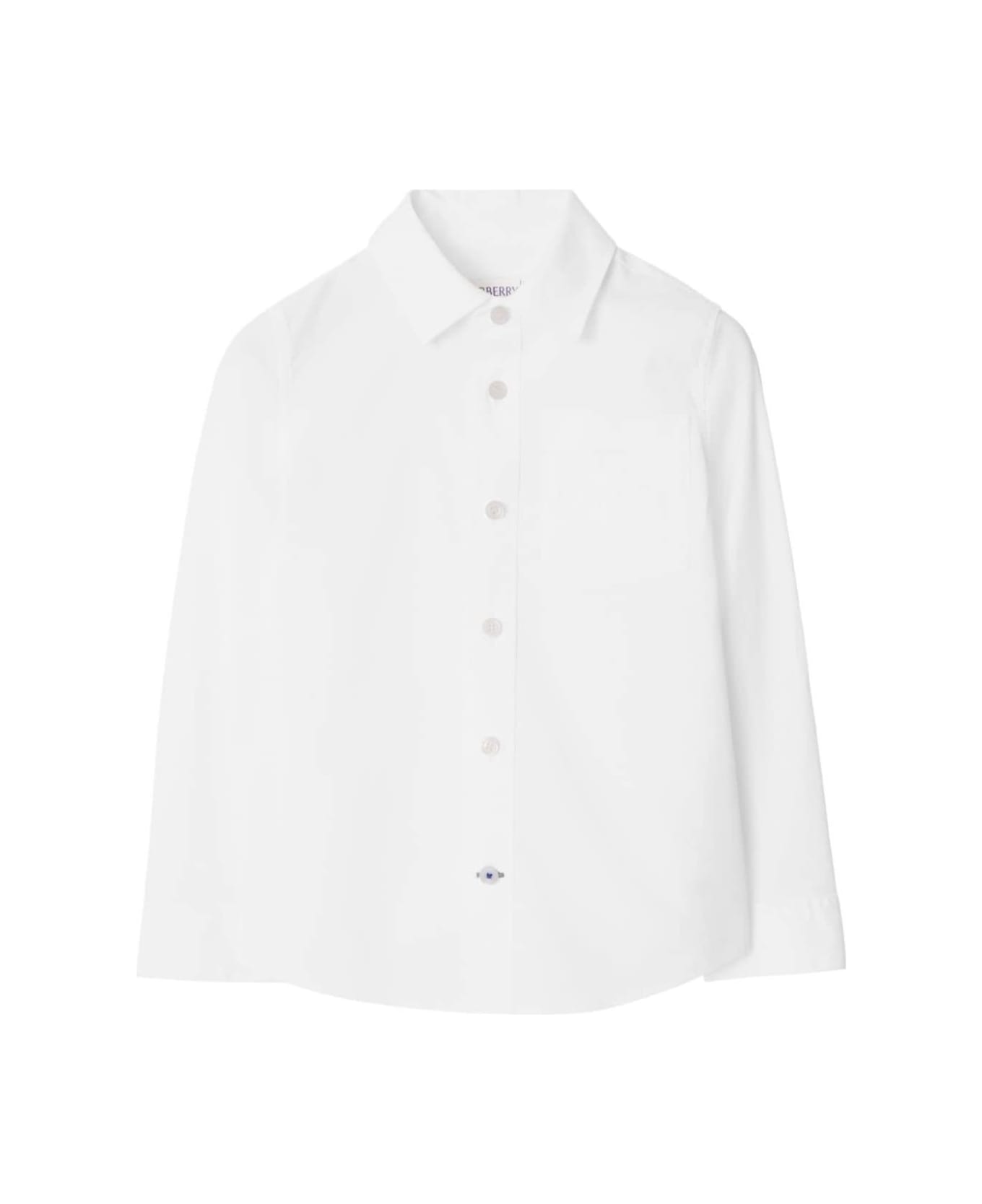 Burberry White Shirt With Classic Collar In Stretch Cotton Boy - White