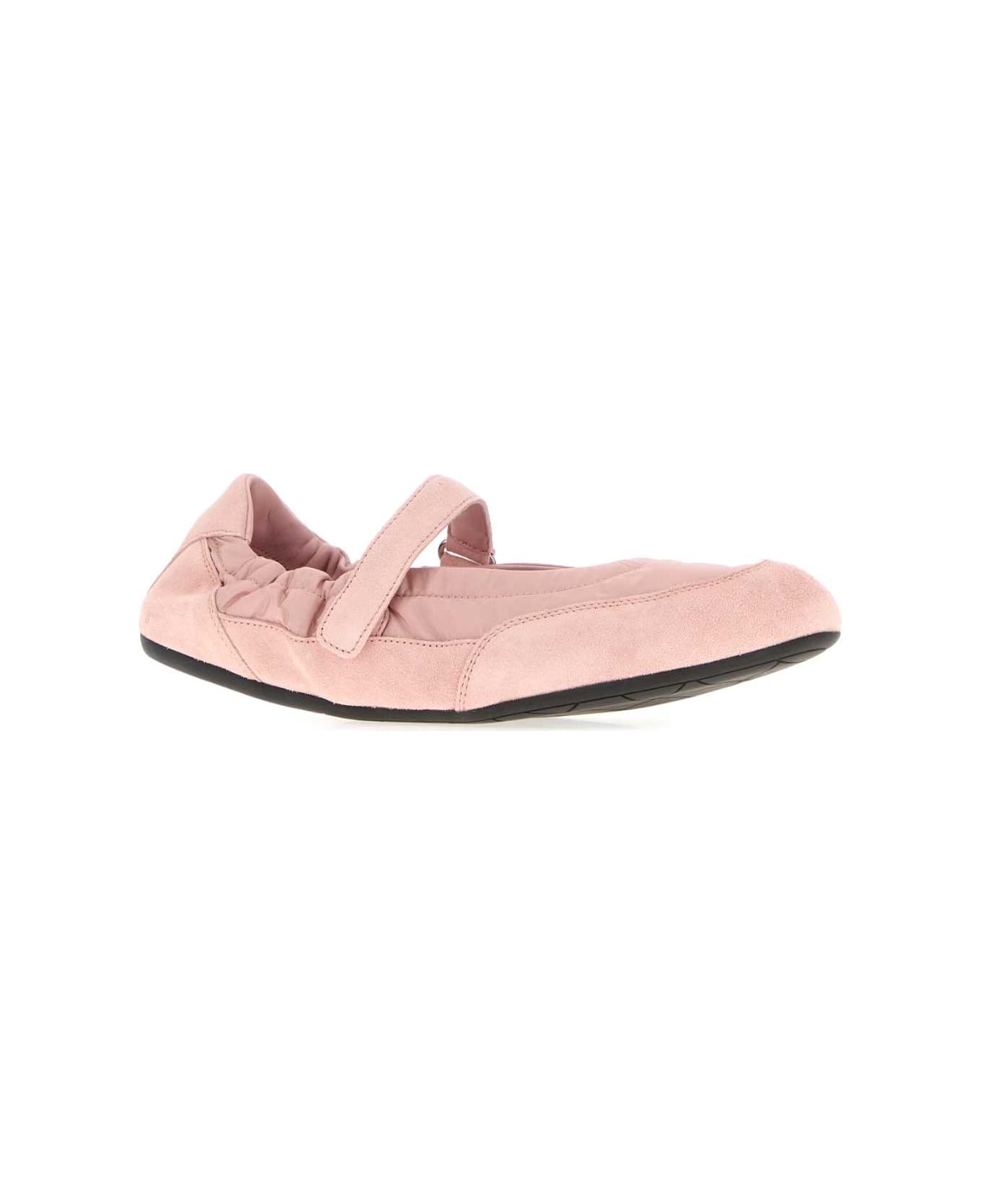 Prada Pink Re-nylon And Suede Ballerinas - PESCO