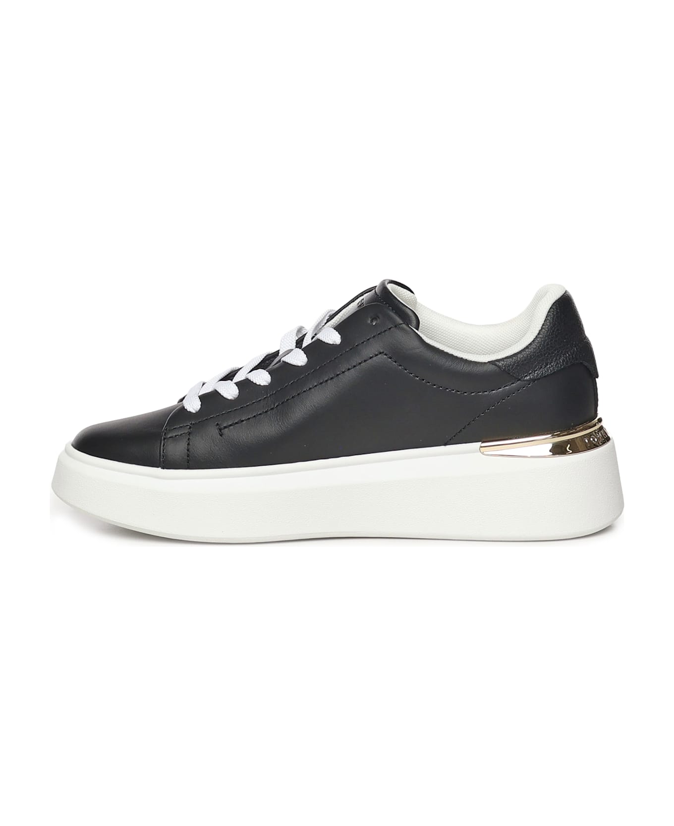 Tommy Hilfiger Leather Sneakers With Monogram - Black