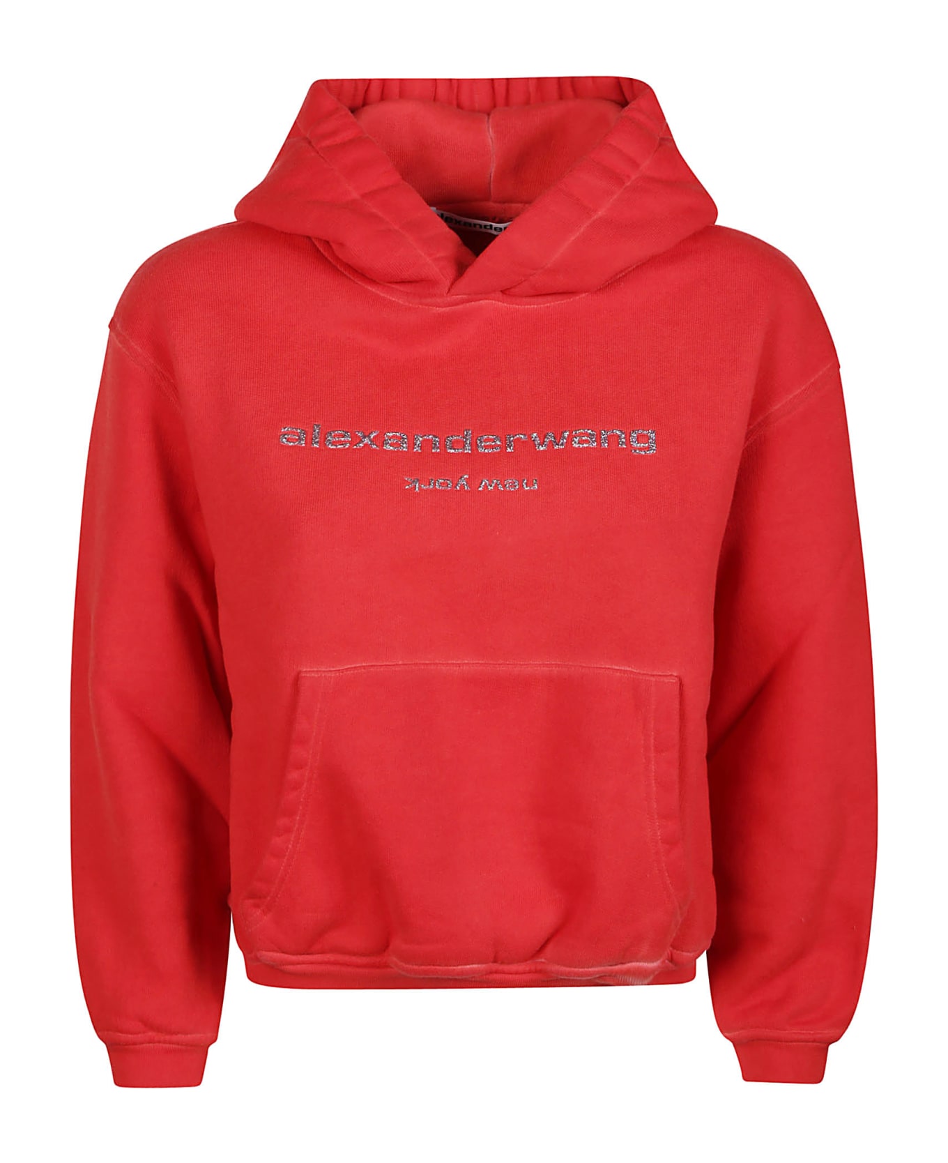 Alexander Wang Glitter Puff Logo Bi-color Shrunken Sweatshirt - A Fiery Red Combo