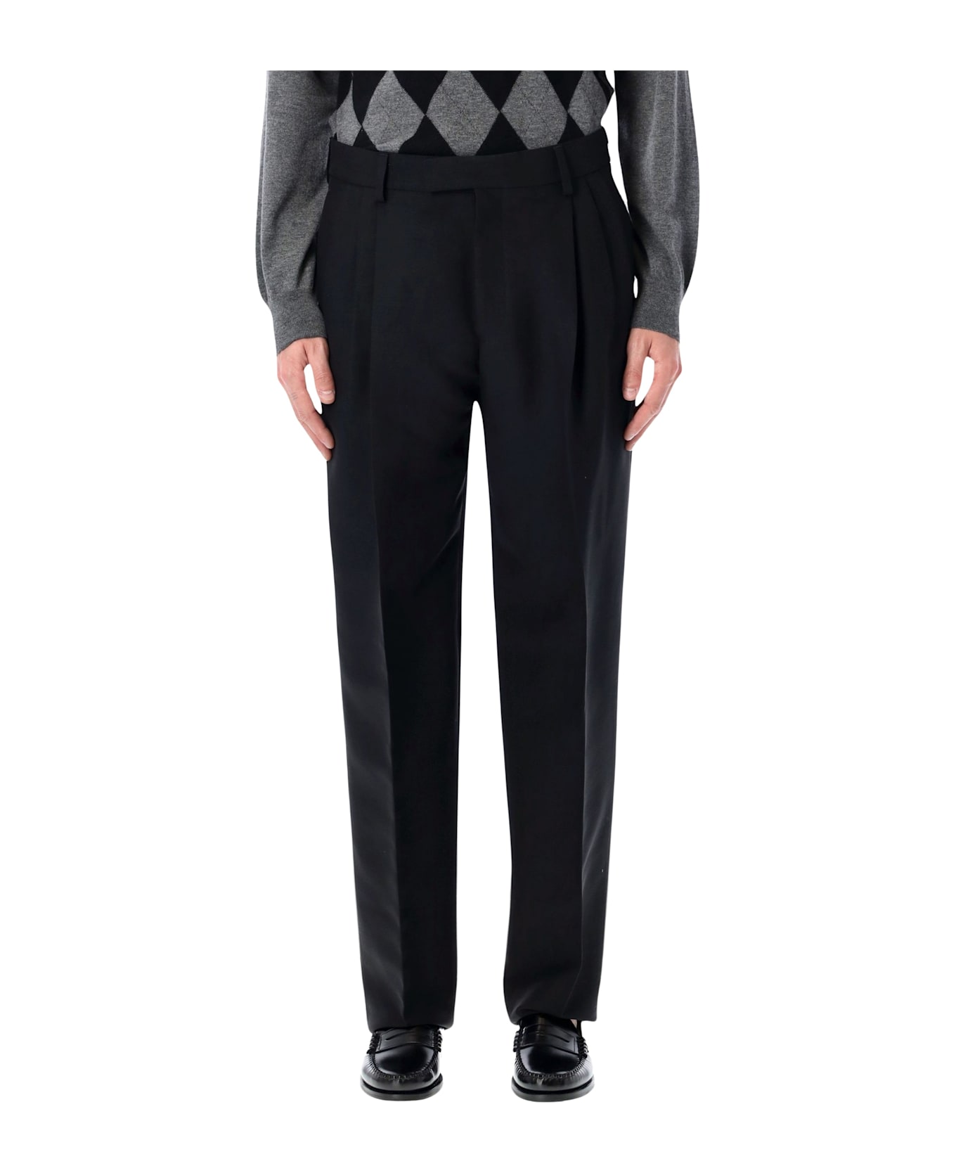 Ferragamo Black Tailored Wool Trousers With Pleats - NERO