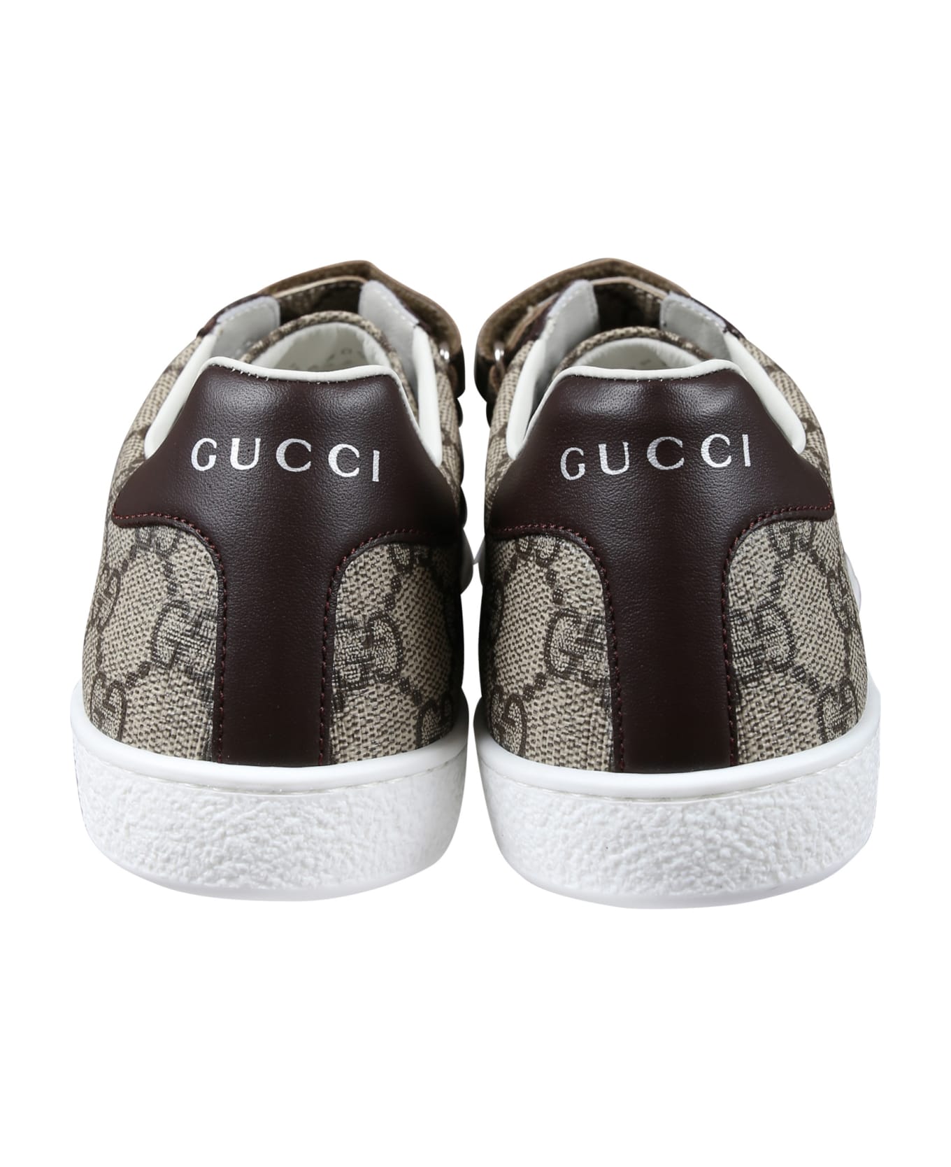 Gucci Brown Ace Sneakers For Kids With All-over Gg Logo - Brown
