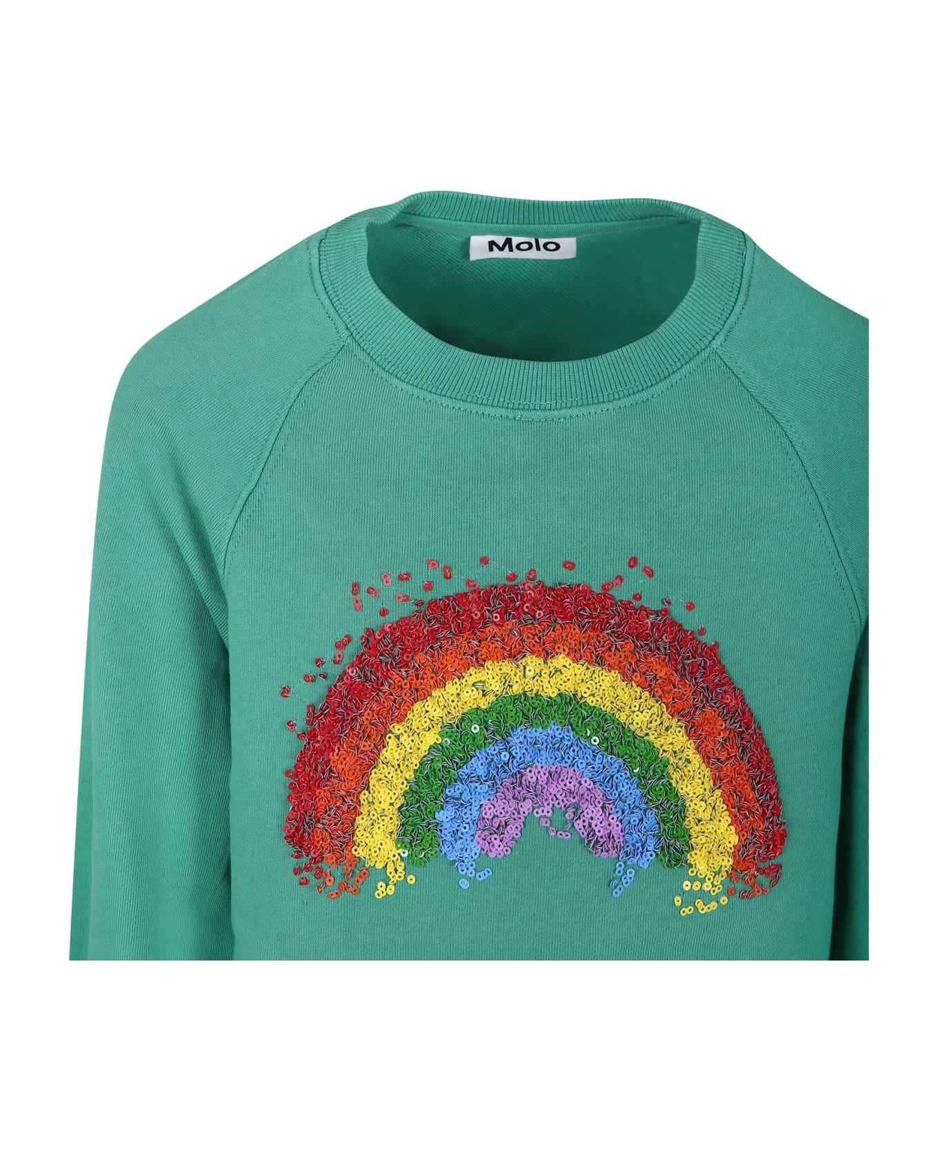 Molo Green Sweatshirt For Girl With Rainbow - Green ニットウェア＆スウェットシャツ