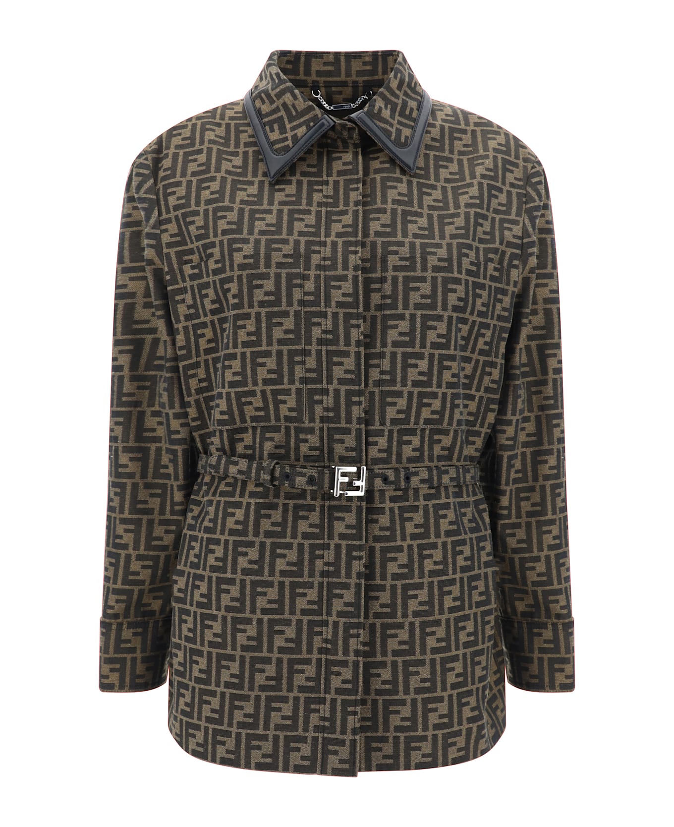 Fendi Embroidered Canvas Shirt - TABACCO