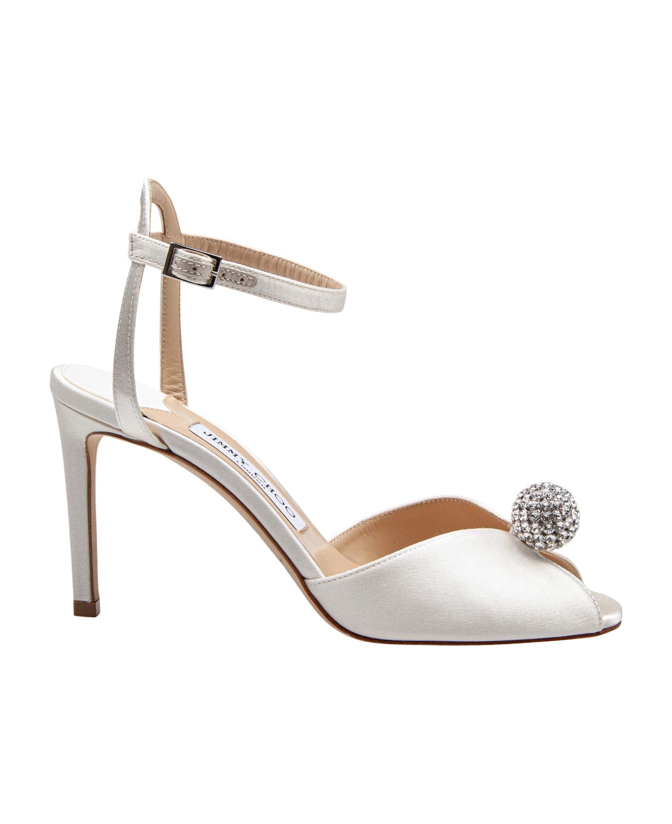 Jimmy Choo Sacora Satin Sandal With Crystal Ball - Ivory/Crystal