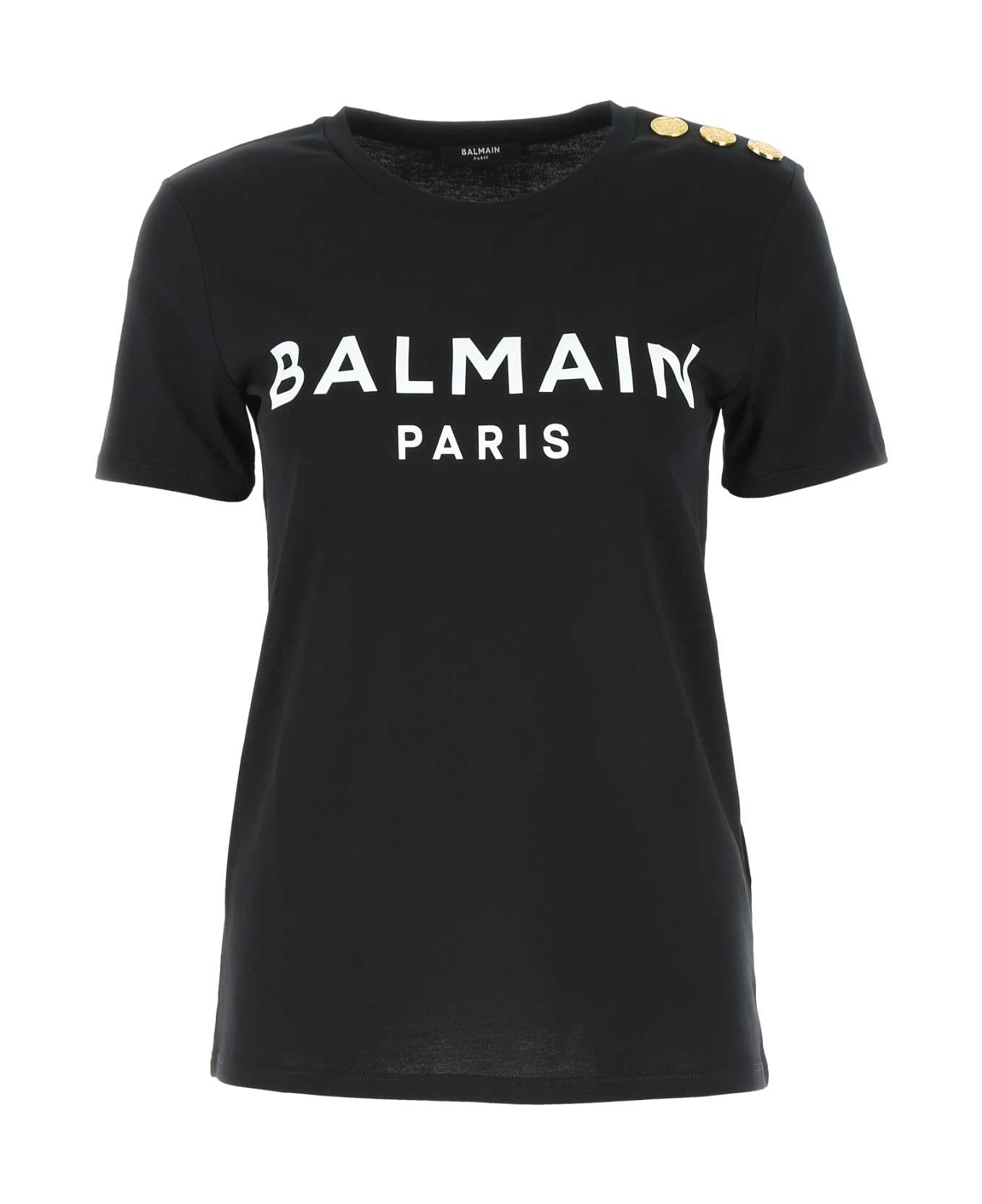 Balmain Black Cotton T-shirt - NOIRBLANC