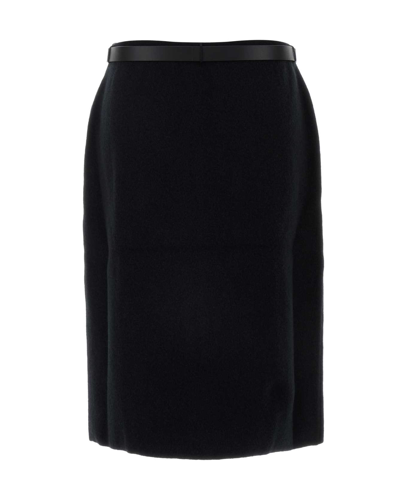 Ferragamo Black Stretch Wool Blend Skirt - NERO
