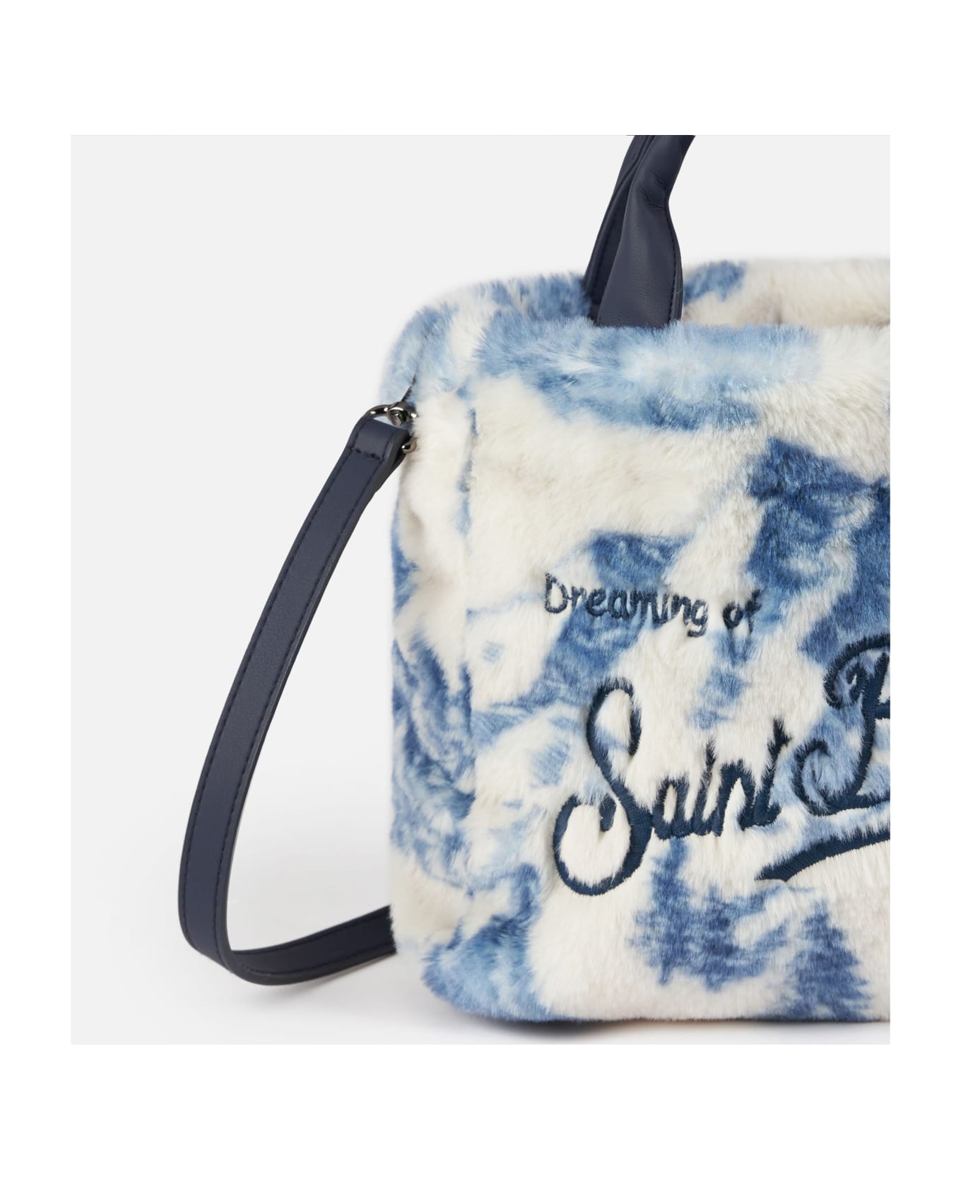 MC2 Saint Barth Furry Soft Mini Vanity Bag With Toile De Jouy Print - WHITE