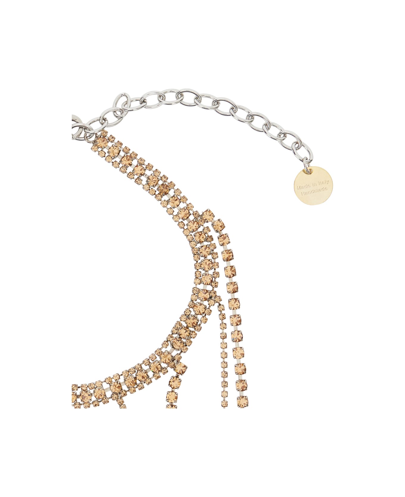Silvia Gnecchi Gold-colored Necklace With All-over Applied Glass Crystals And Adjustable Clasp In Brass Woman - Metallic