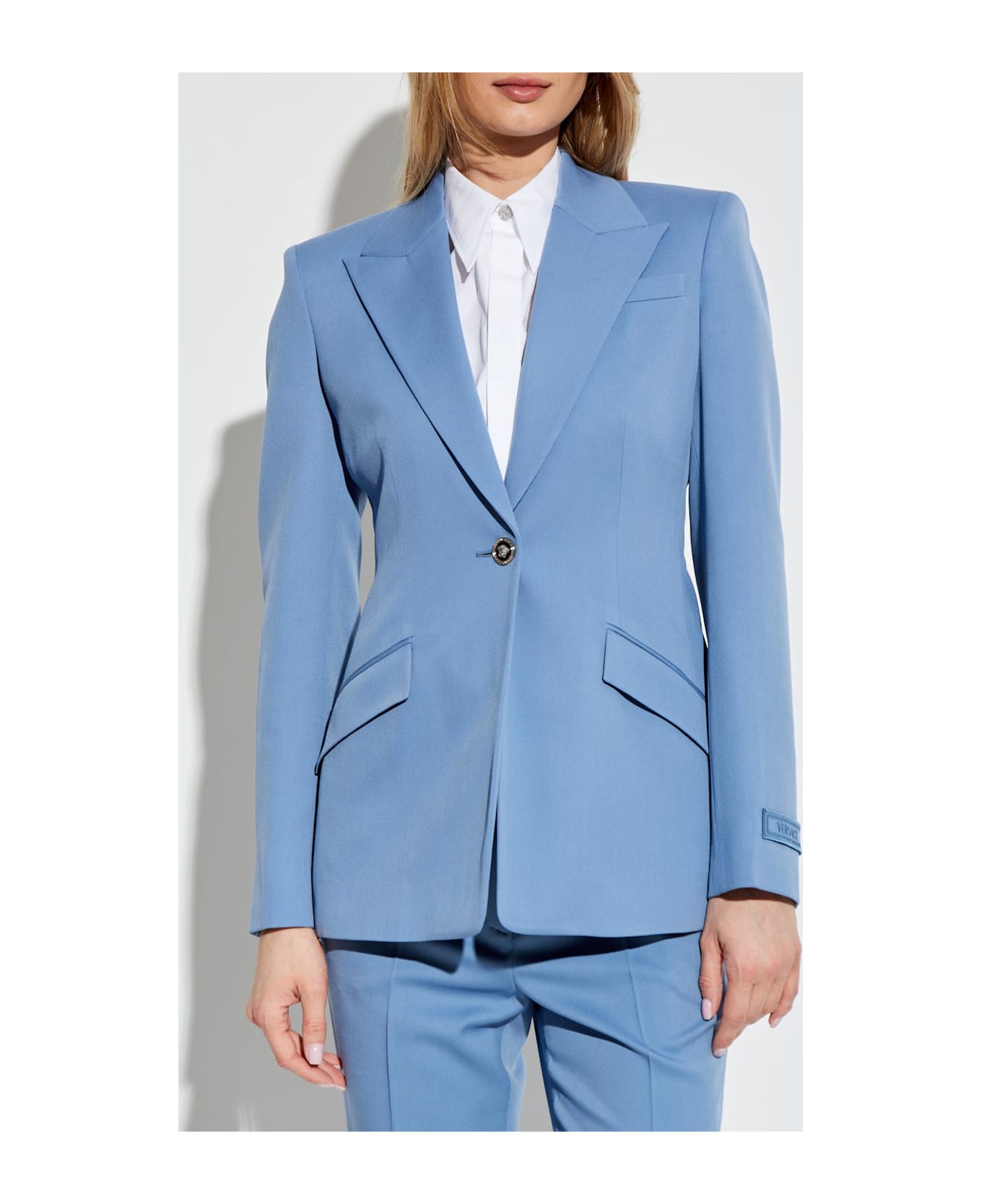 Versace Wool Blazer With Closed Lapels - Blue
