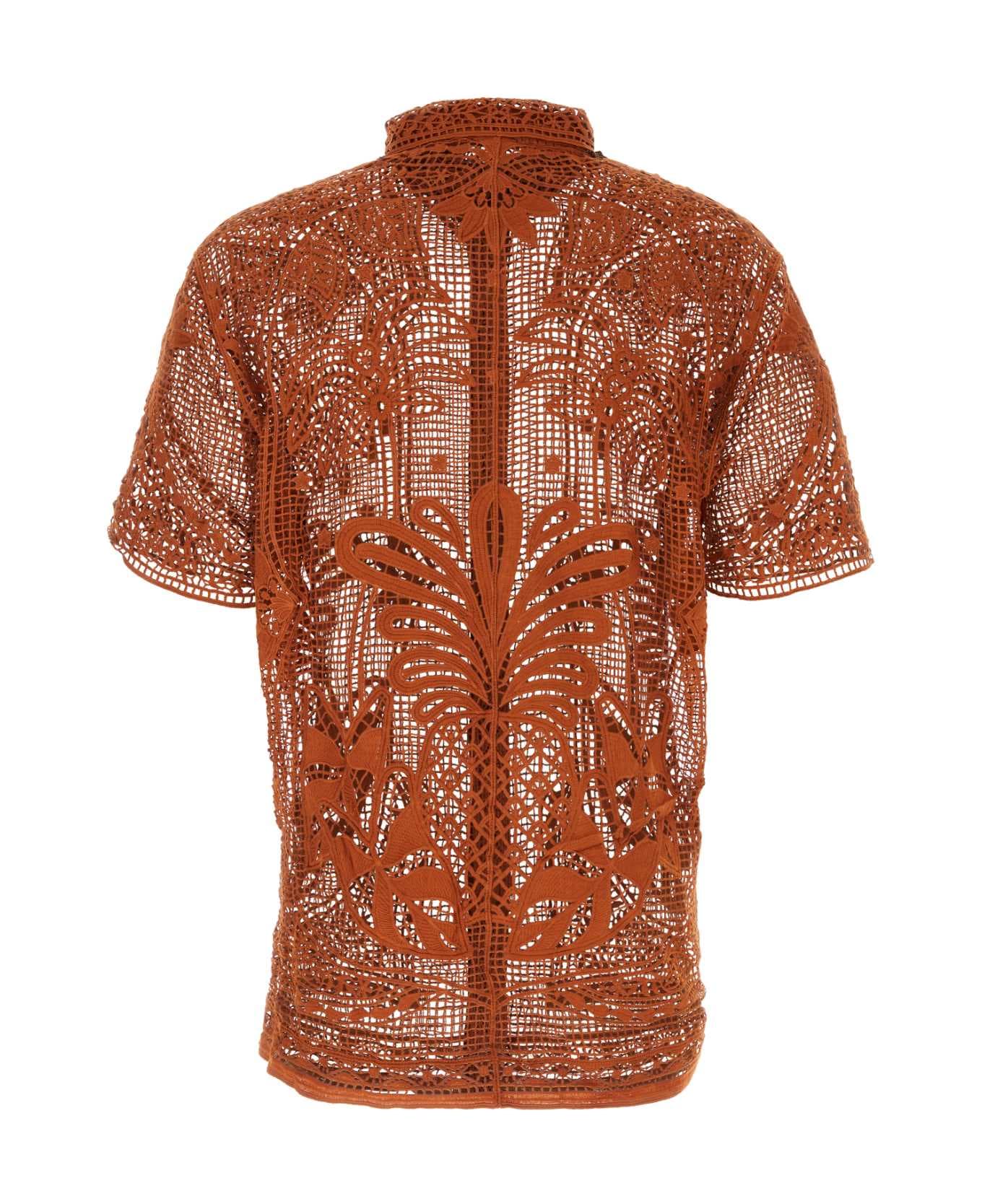 Farm Rio Copper Guipure Lace Tropical Shirt - MULTI