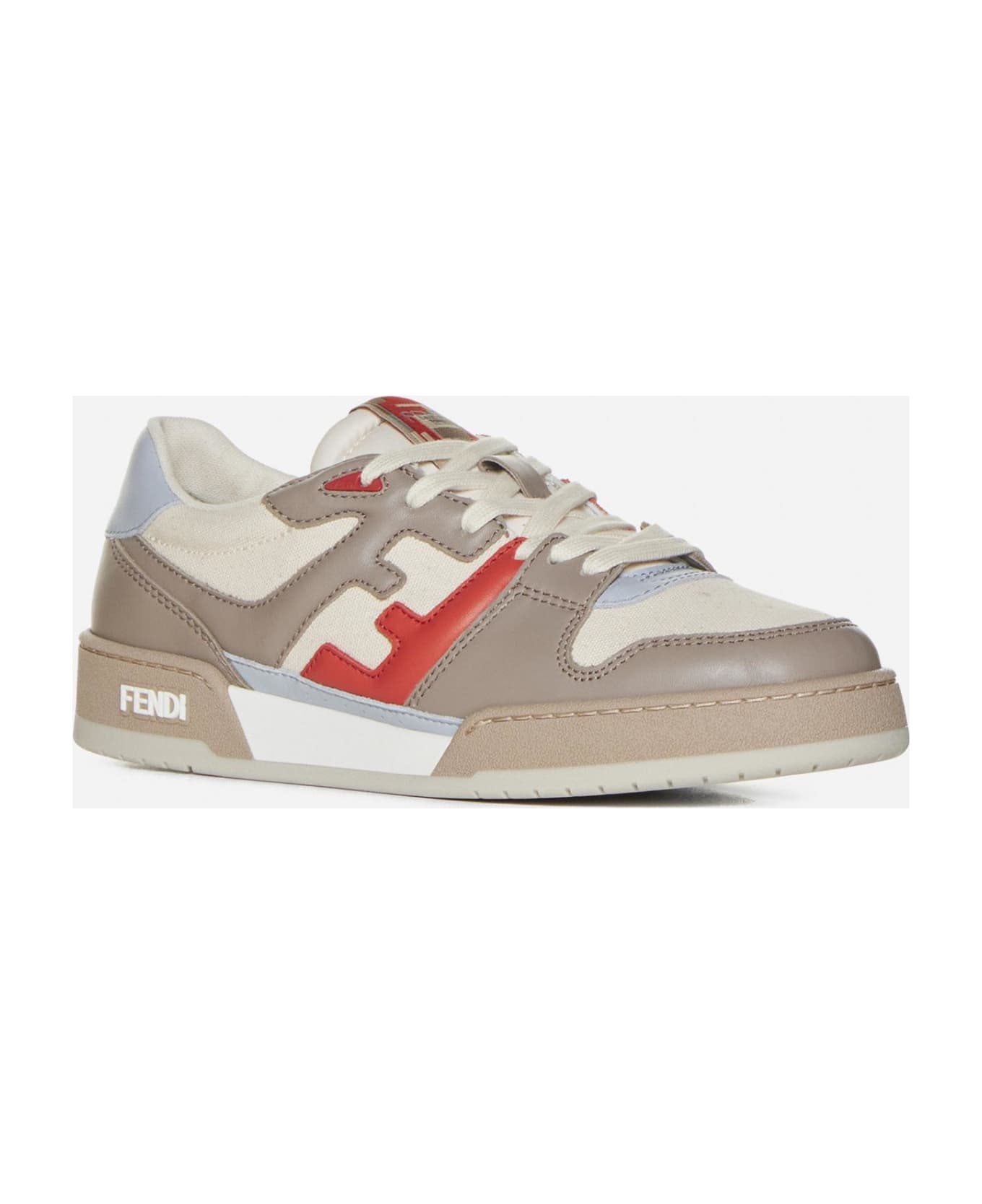 Fendi Match Leather And Fabric Sneakers - Beige スニーカー