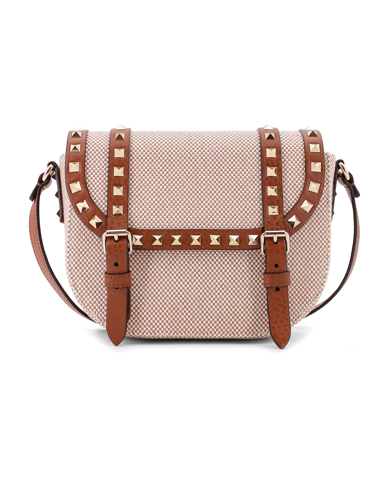 Valentino Garavani Messenger Rockstud Fabric And Leather Shoulder Bag - Brown