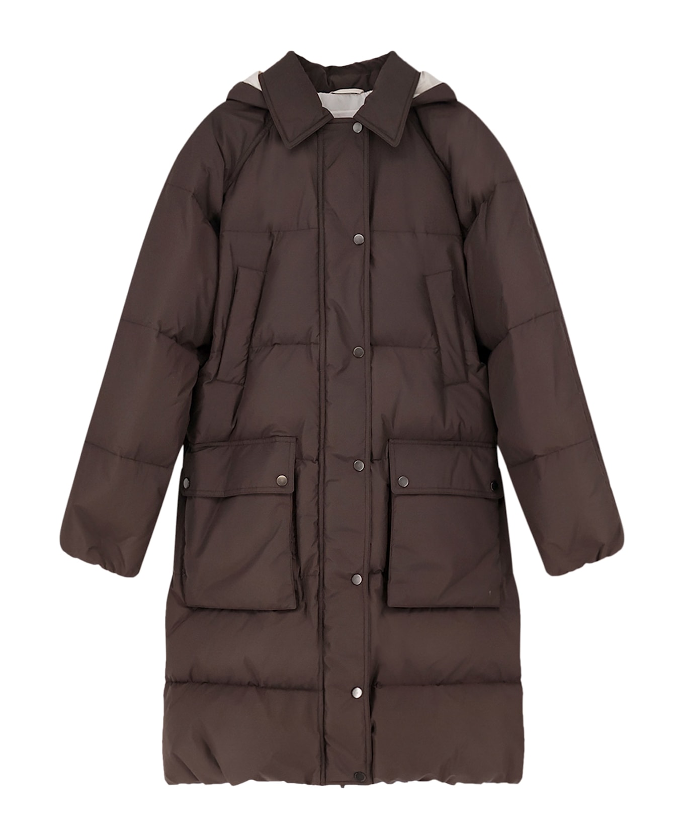 Brunello Cucinelli Nylon And Cotton Long Down Jacket - EBONY