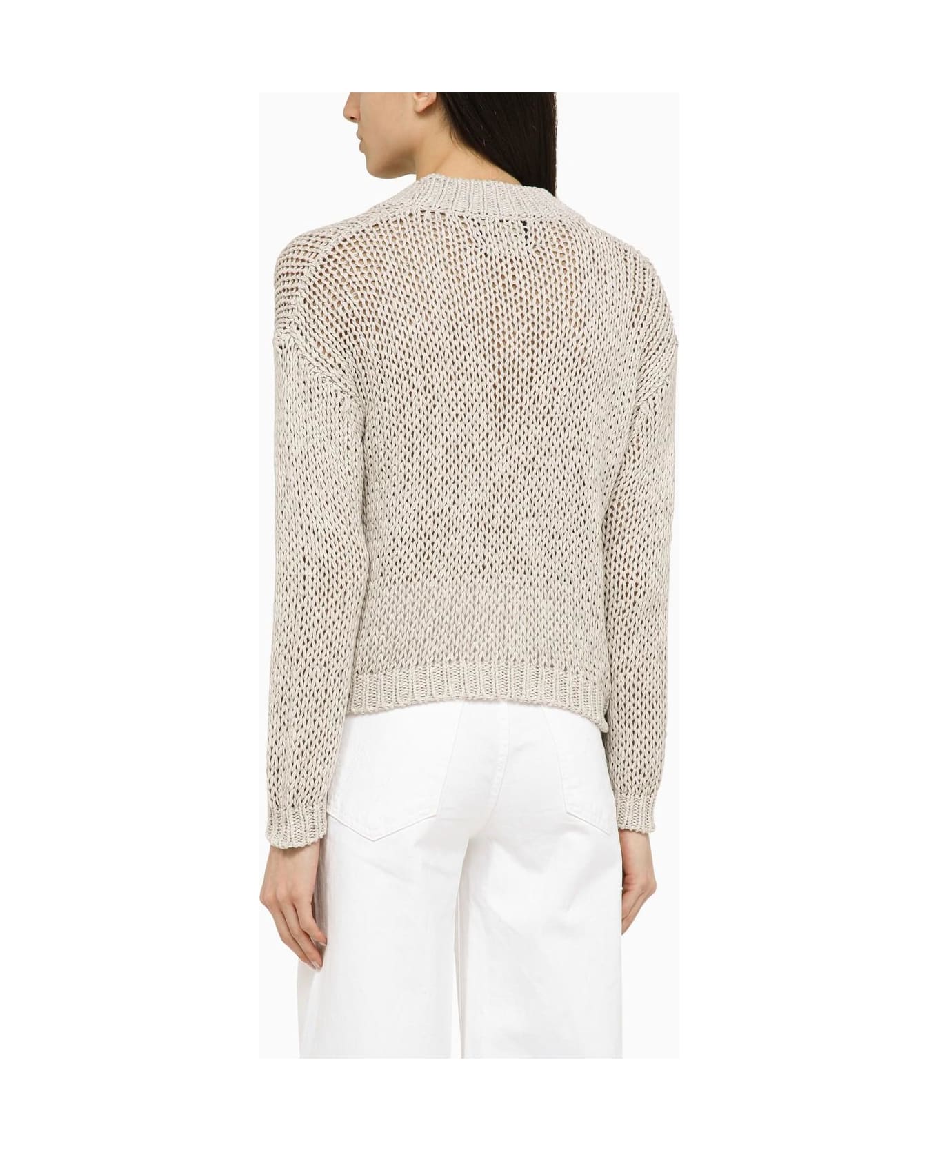 Roberto Collina Pearl-coloured Knitted Cardigan In Cotton Blend - Grey
