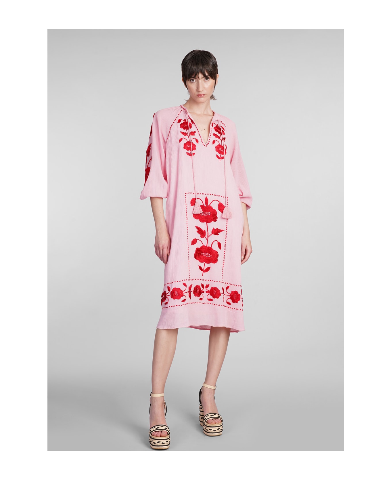 Antik Batik Ila Dress In Rose-pink Cotton - rose-pink