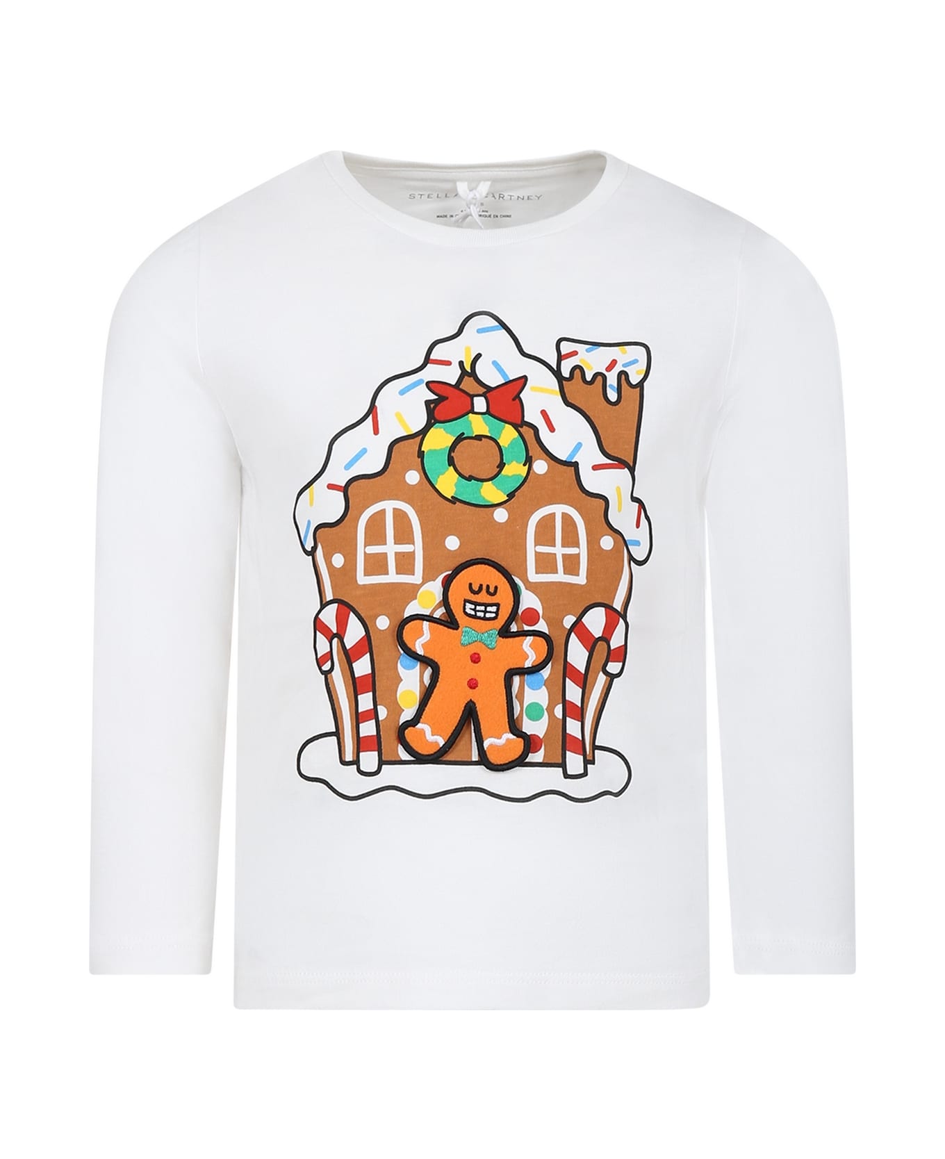 Stella McCartney Kids White T-shirt For Boy With Printed Gingerbread House - White
