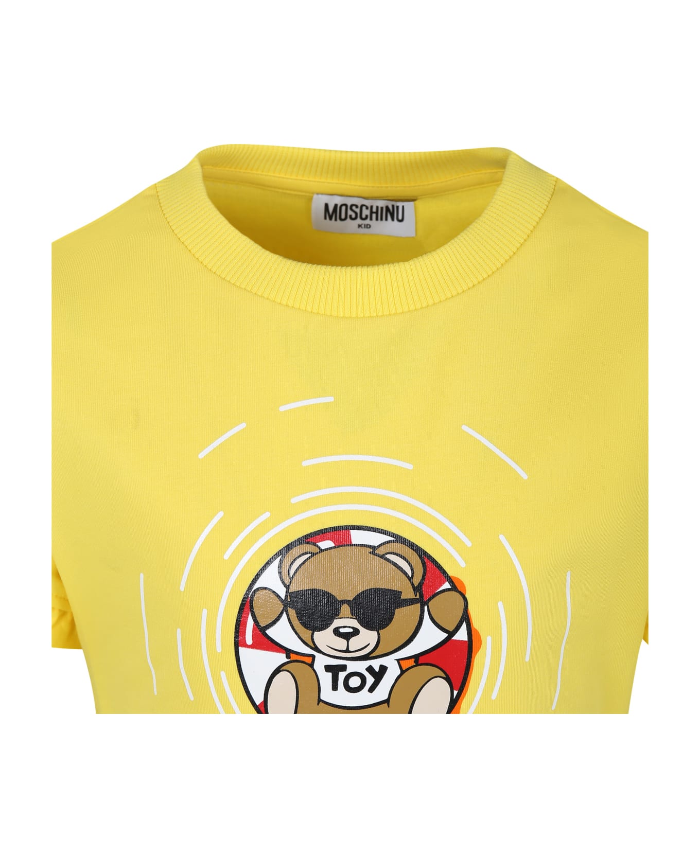 Moschino Yellow Dress For Girl With Multicolor Print And Teddy Bear - Yellow