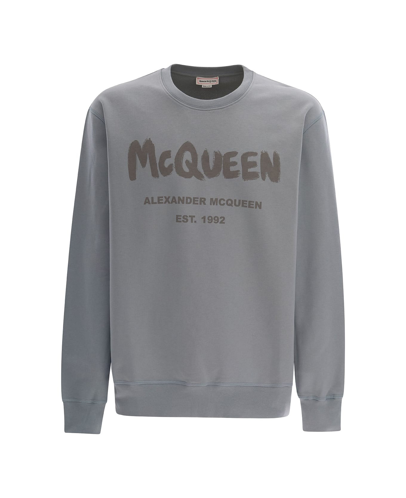Alexander McQueen Light Bue Crewneck Sweatshirt With Graffiti Logo Print In Cotton Man - Light blue