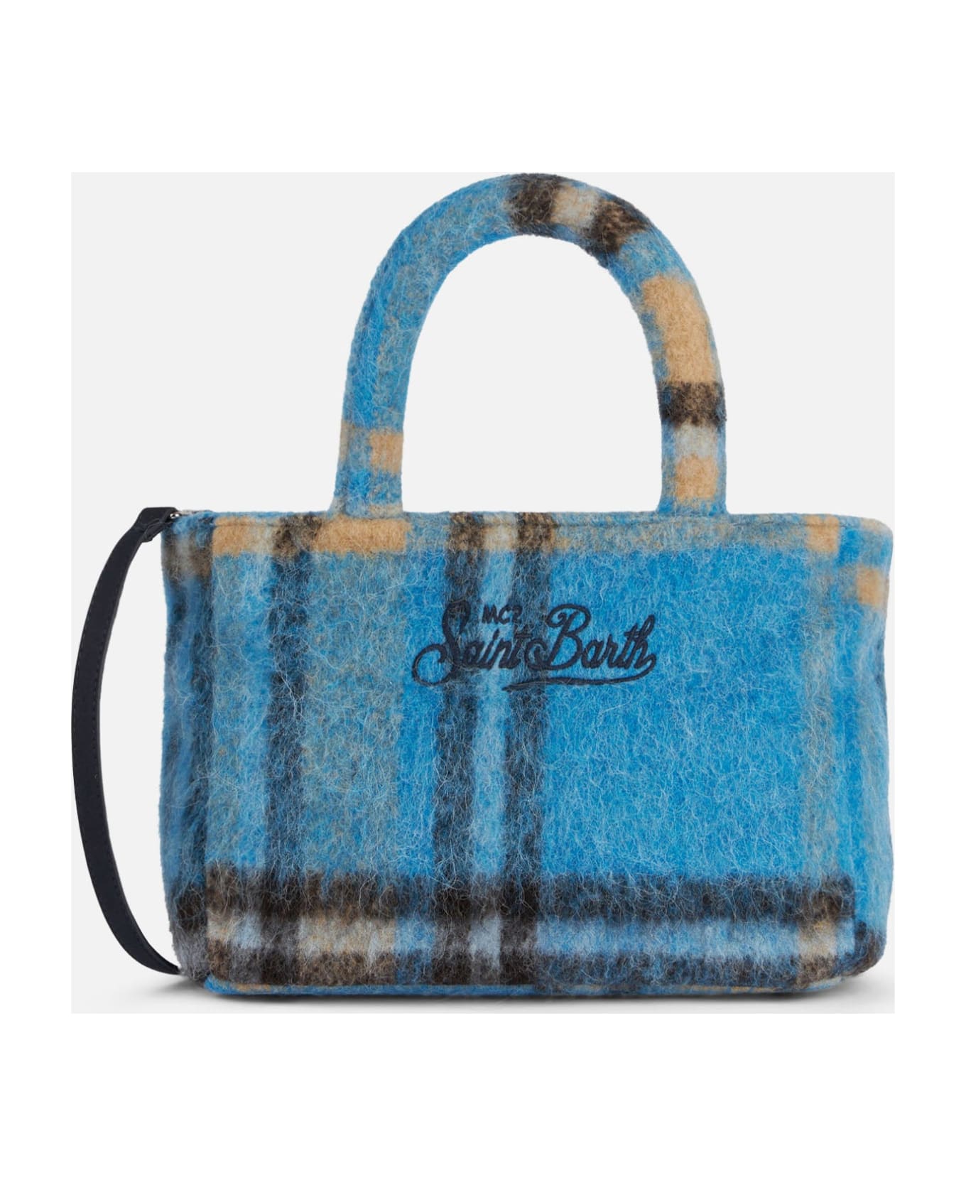 MC2 Saint Barth Soft Wooly Clarine Handbag With Tartan Pattern - SKY