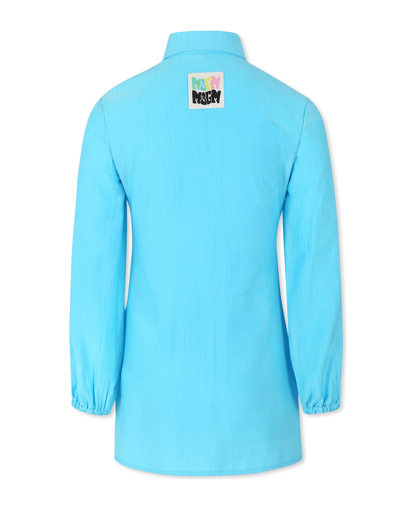 MSGM Light Blue Dress For Girl With Logo - Light Blue