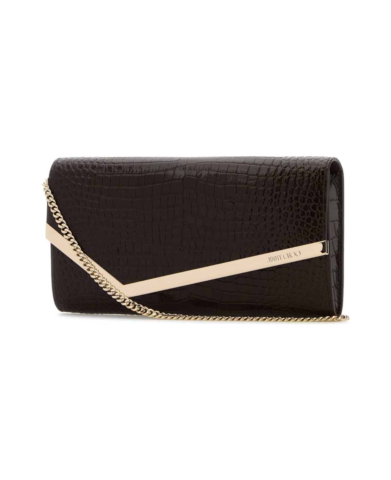 Jimmy Choo Chocolate Leather Emmie Clutch - CHOCOLATELIGHTGOLD