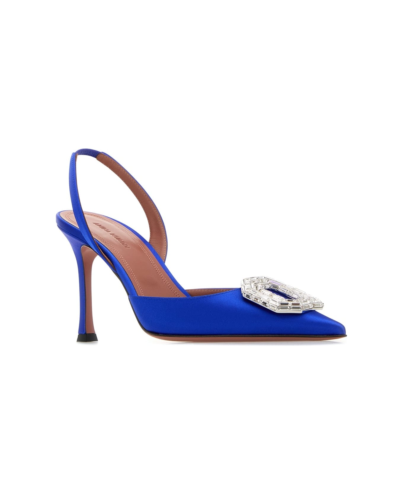 Amina Muaddi Electric Blue Satin Camelia Pumps - BLUEWHITE