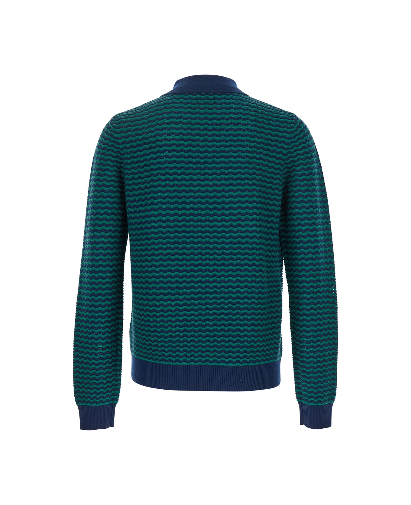 Casablanca 
mini Wave
 Blue Polo Shirt With Logo Embroidery On The Collar And All-over Striped Motif In Wool Man - Blu